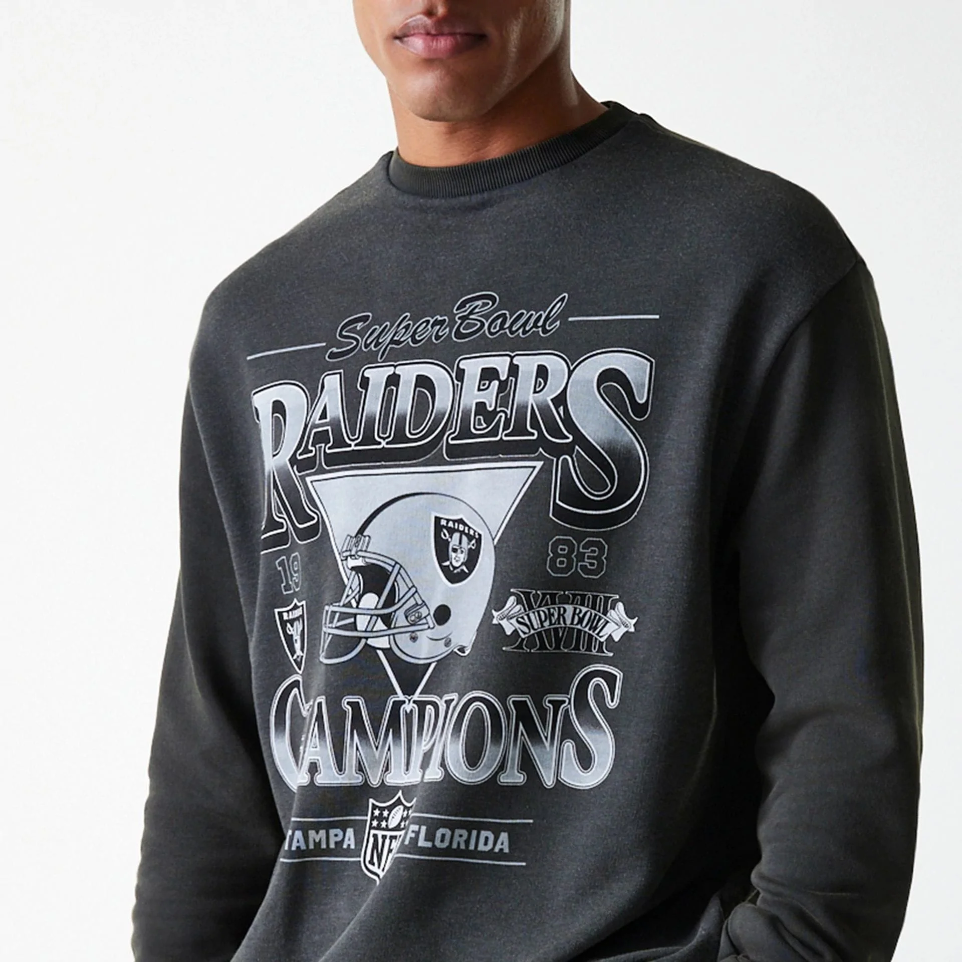 Las Vegas Raiders NFL Washed Super Bowl Grey Oversized Crew Neck Sweater - Image 5