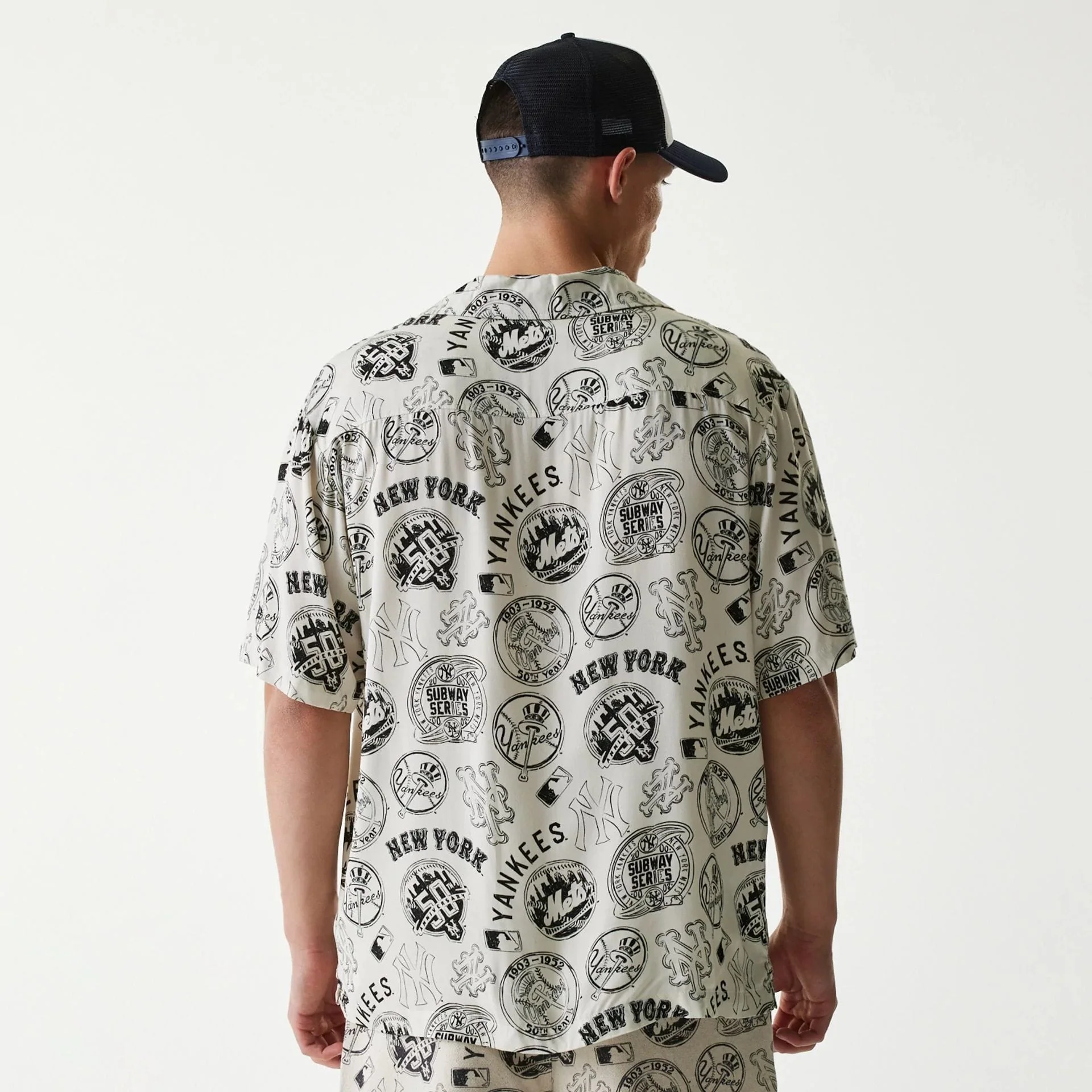 MLB Subway Series All Over Print Open White Short Sleeve Shirt - Image 2