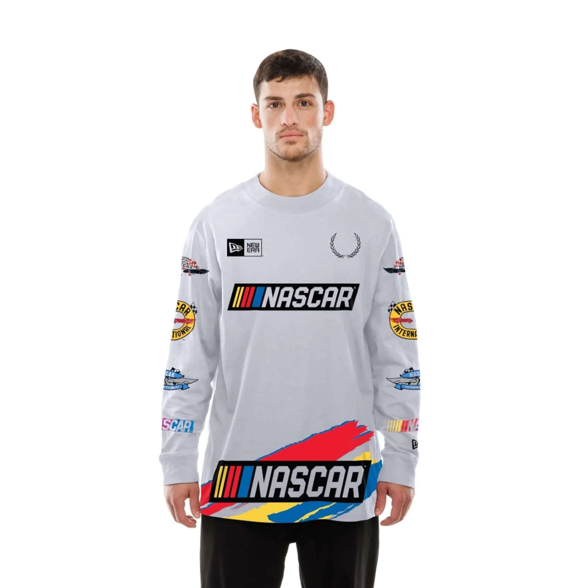 Nascar Generic Logo Modern Driver White Long Sleeve T-Shirt - Image 6