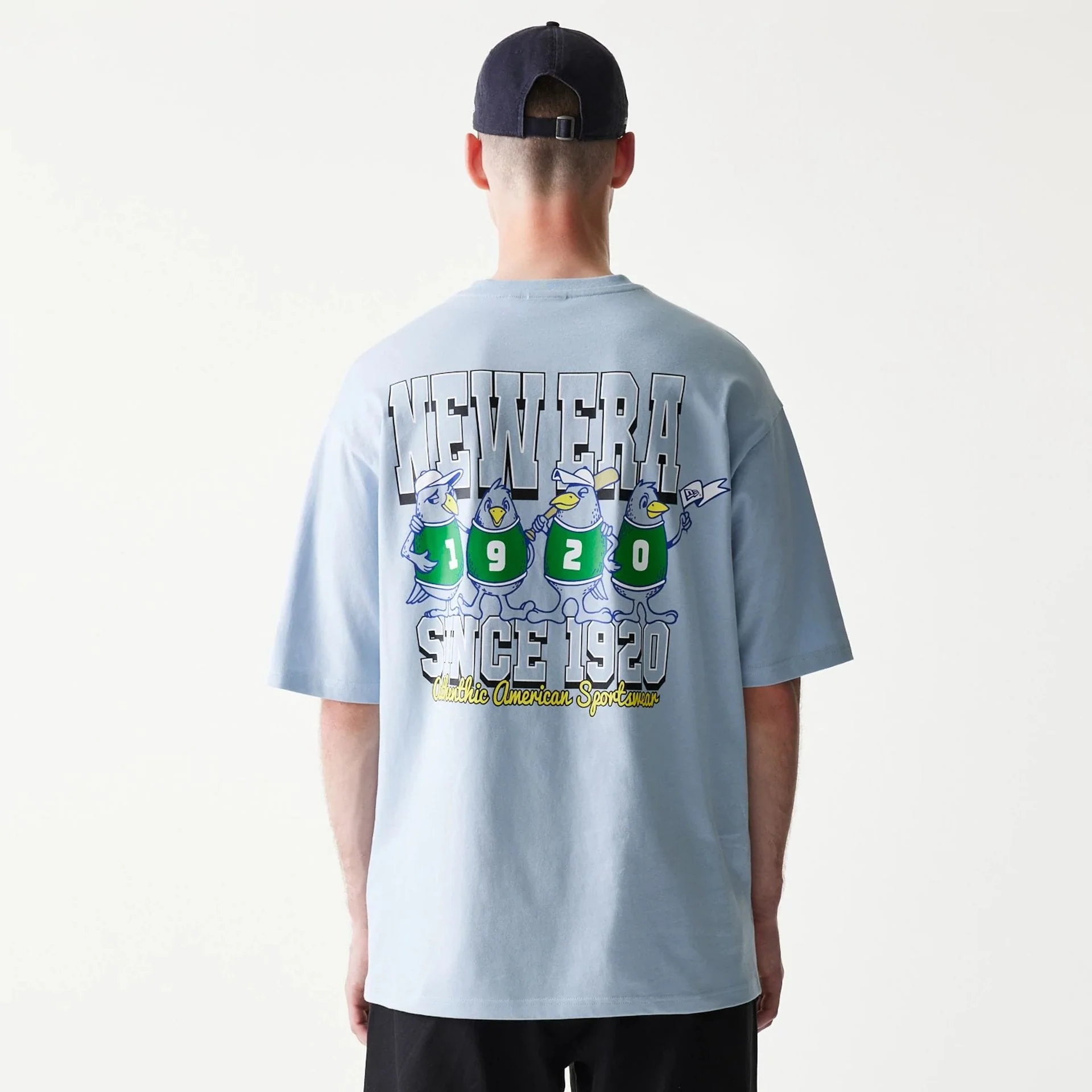 New Era Baseball Birds Character Graphic Blue Oversized T-Shirt - Image 2