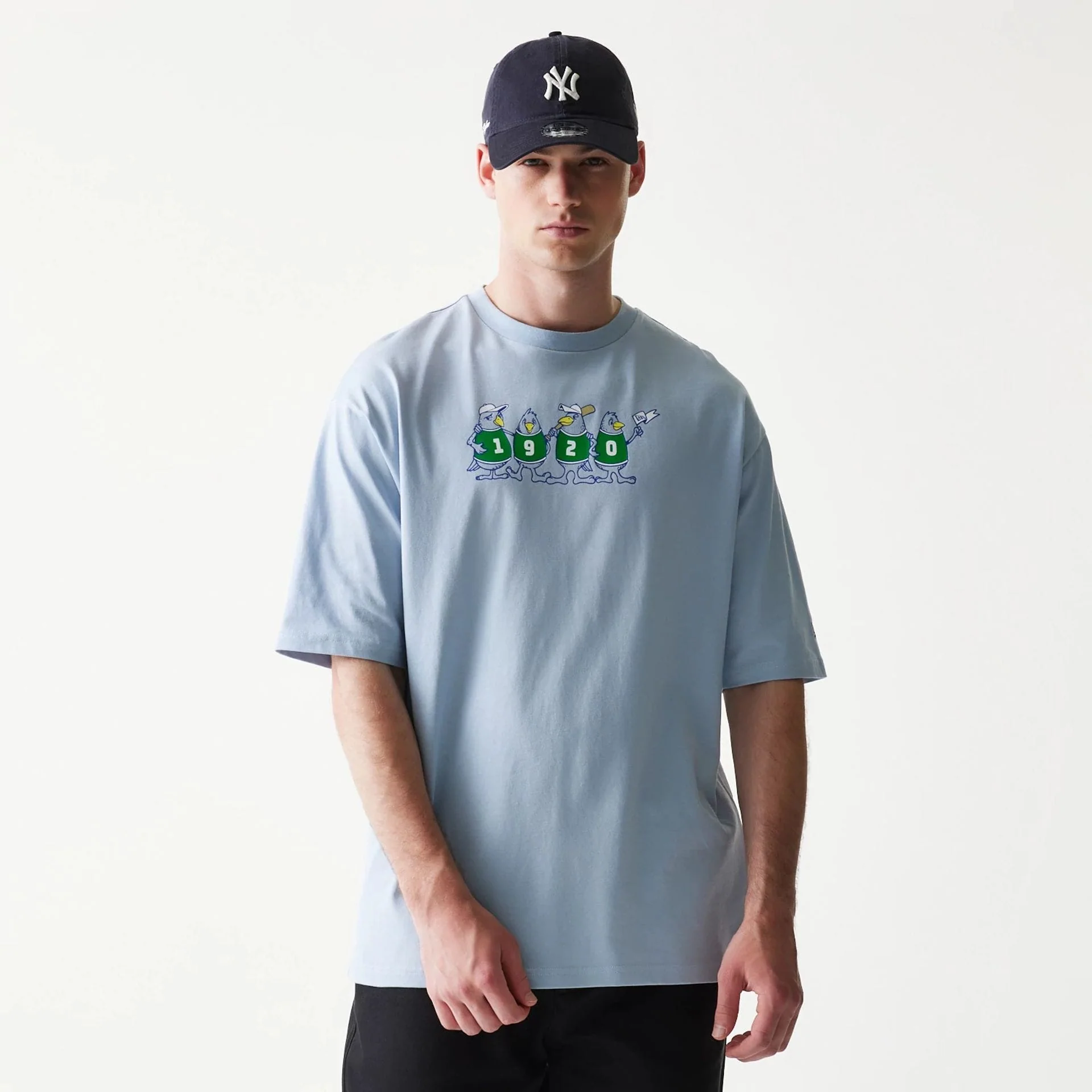 New Era Baseball Birds Character Graphic Blue Oversized T-Shirt - Image 3