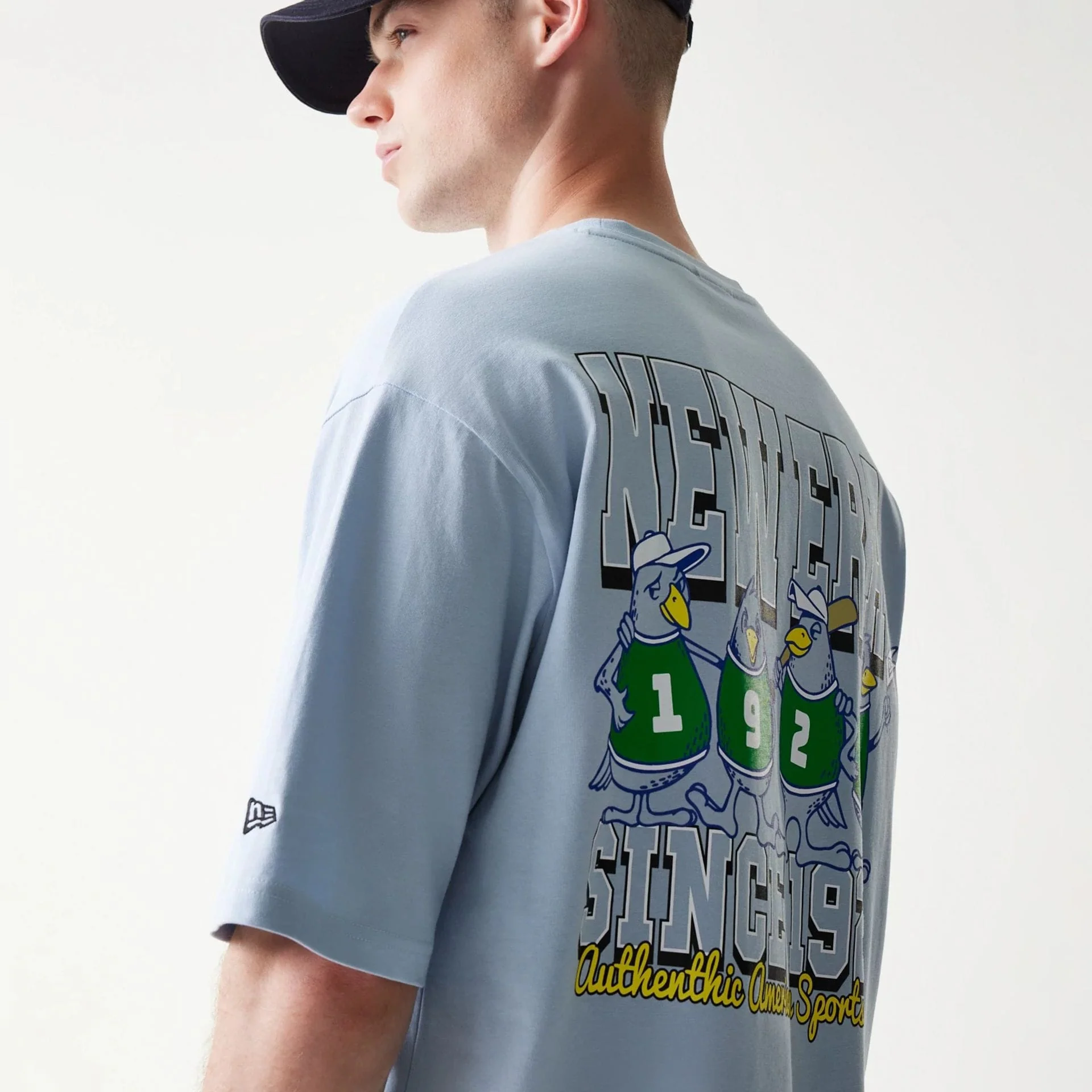 New Era Baseball Birds Character Graphic Blue Oversized T-Shirt - Image 7