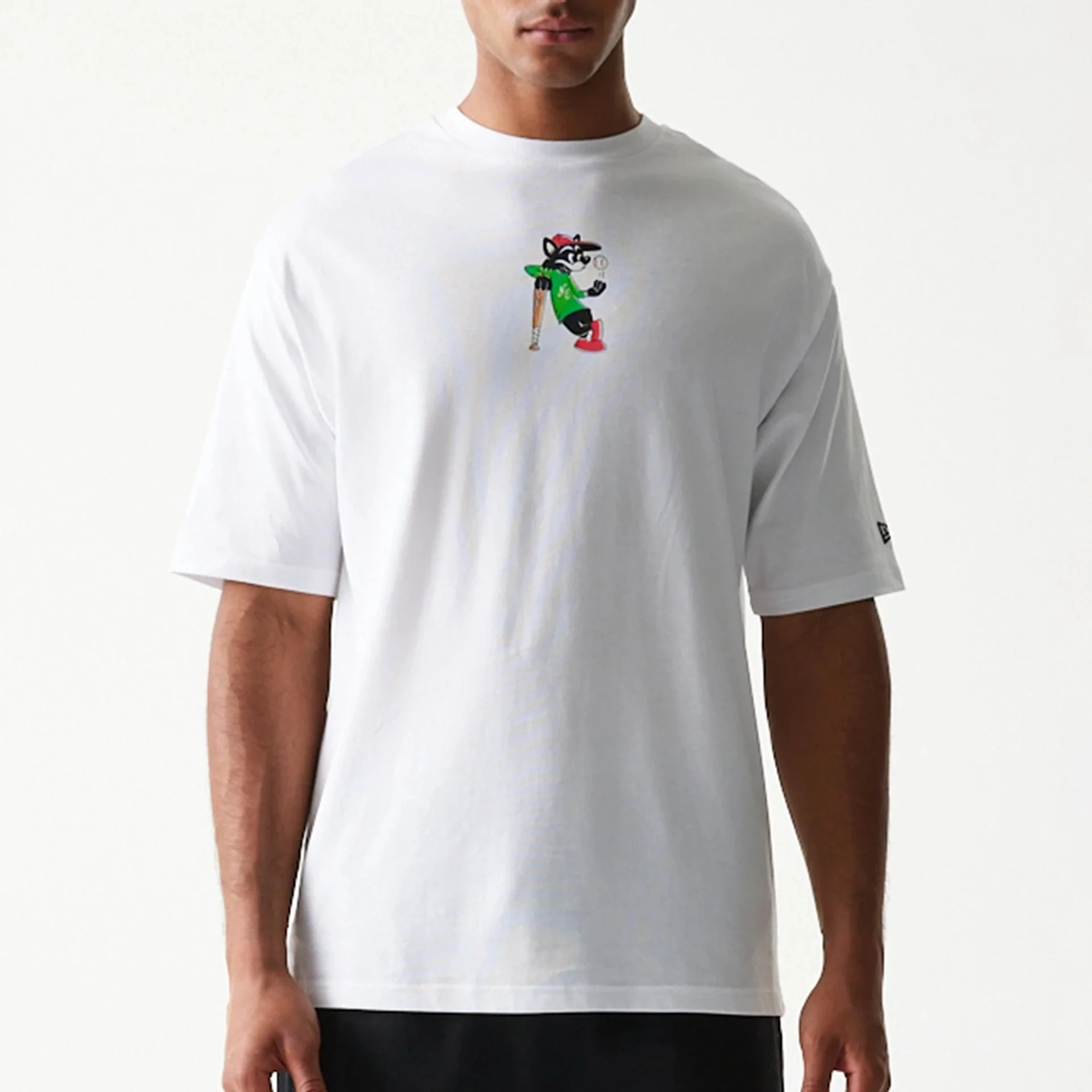 New Era Baseball Cat Character Graphic White Oversized T-Shirt - Image 5