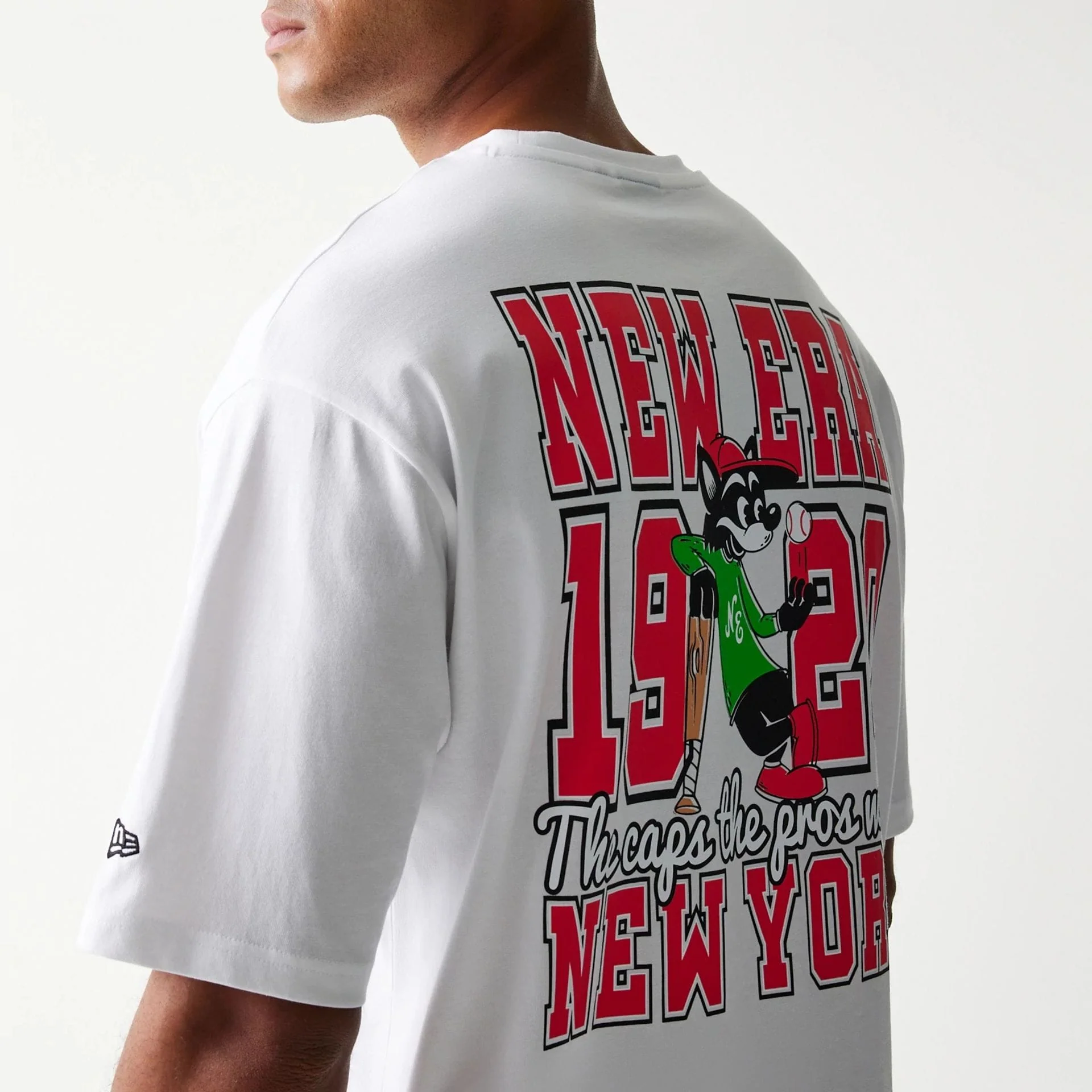 New Era Baseball Cat Character Graphic White Oversized T-Shirt - Image 7