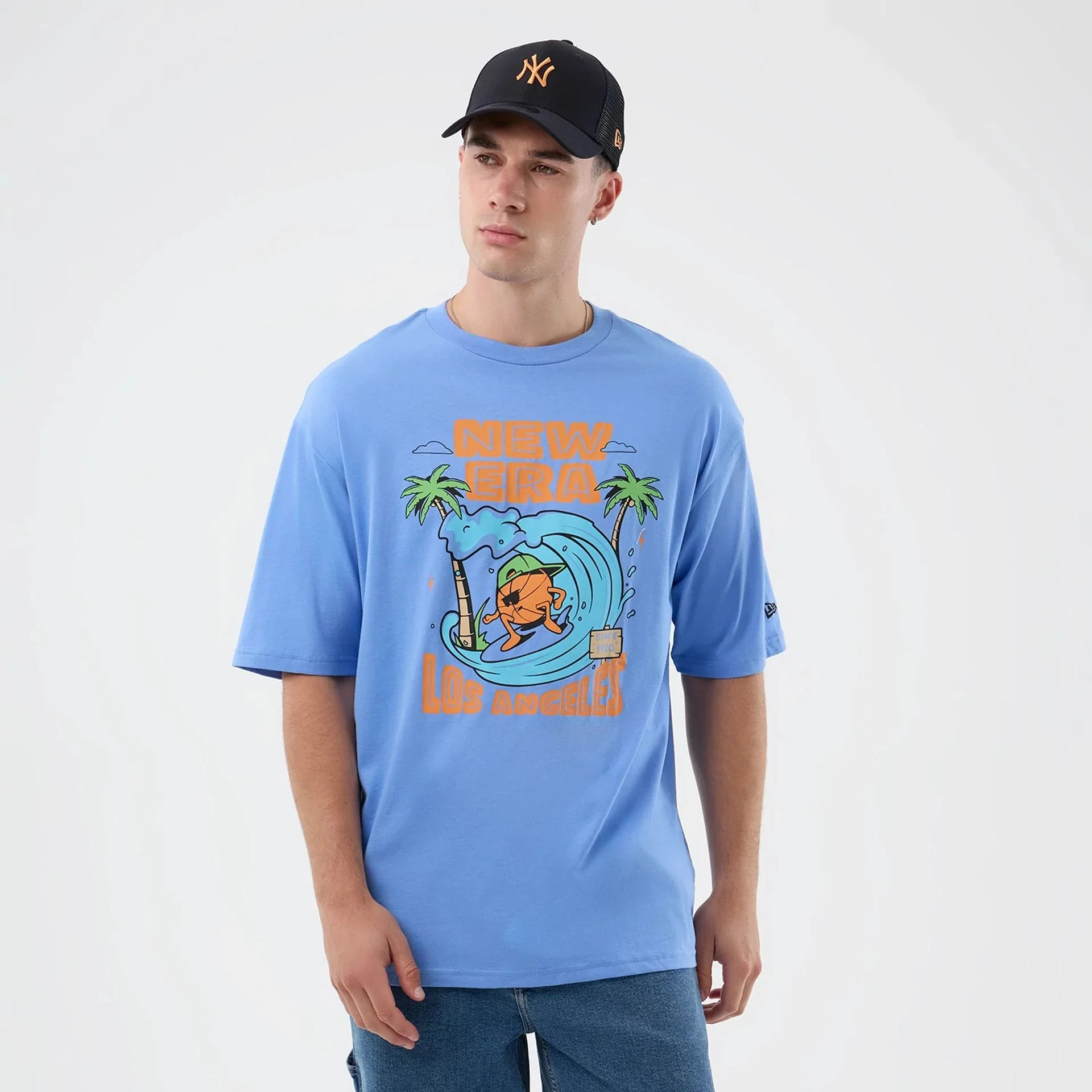 New Era Basketball Character Graphic Pastel Blue T-Shirt - Image 3
