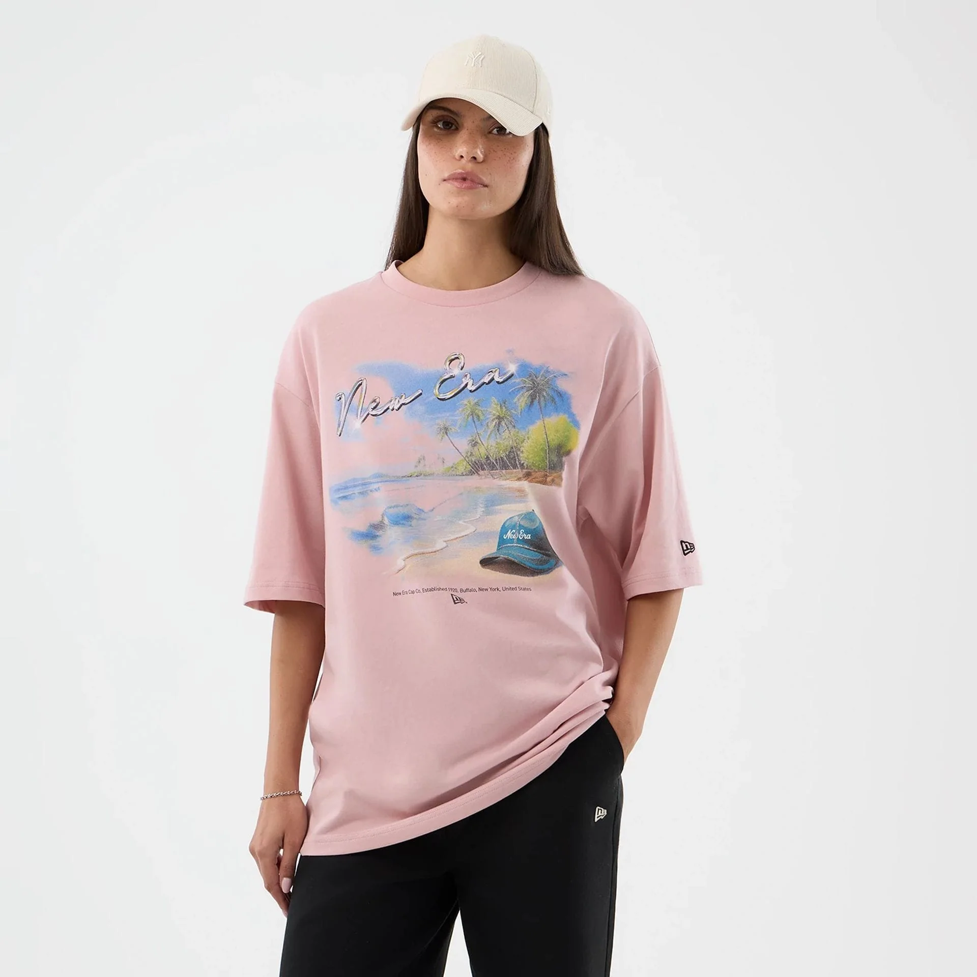 New Era Beach Graphic Pastel Pink Oversized T-Shirt - Image 4