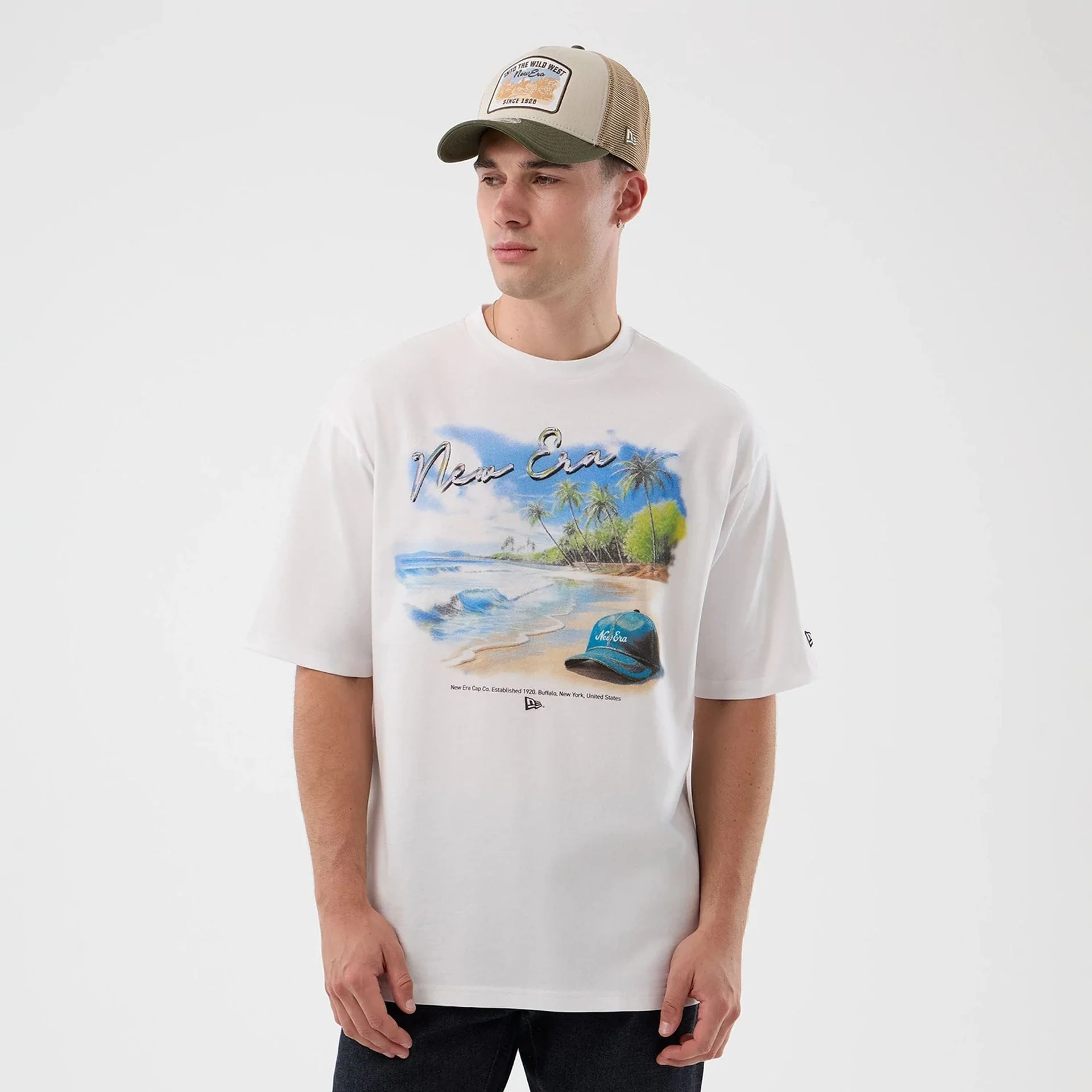 New Era Beach Graphic White Oversized T-Shirt - Image 3