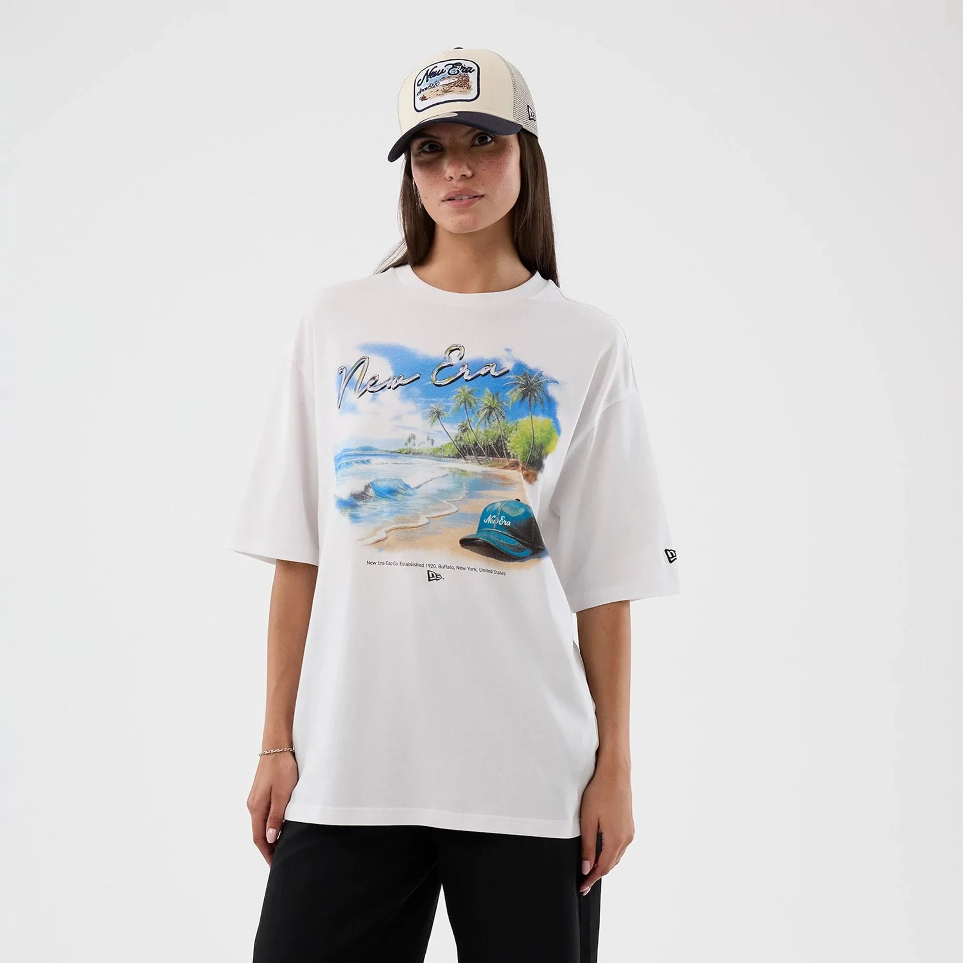 New Era Beach Graphic White Oversized T-Shirt - Image 4