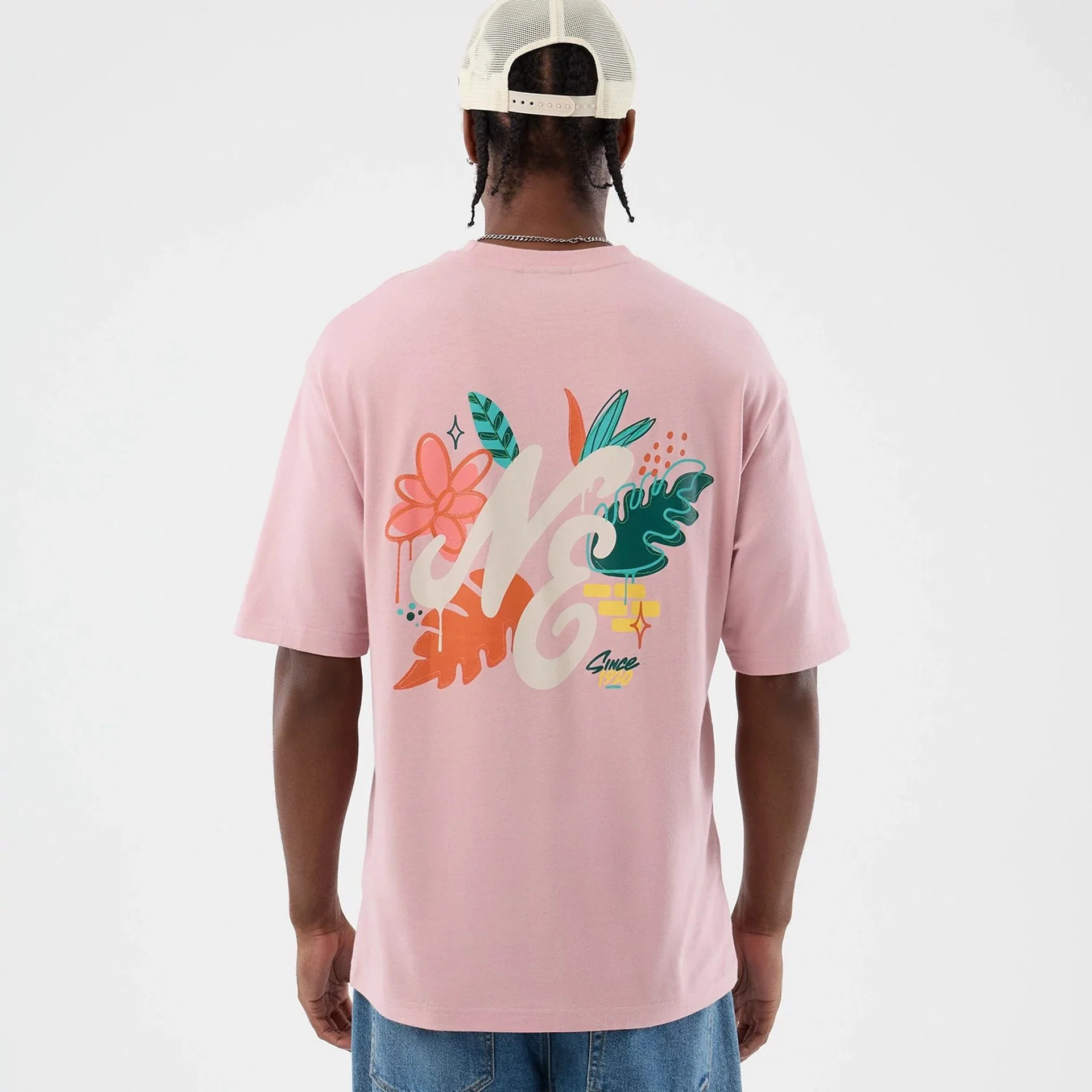 New Era Floral Graphic Pastel Pink Oversized T-Shirt - Image 3