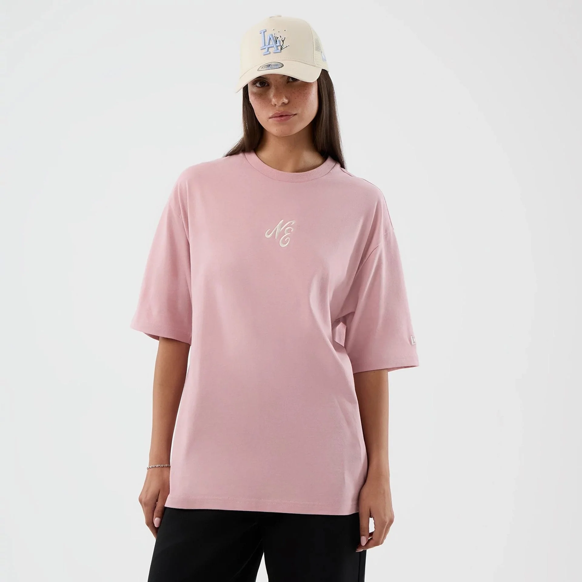 New Era Floral Graphic Pastel Pink Oversized T-Shirt - Image 4