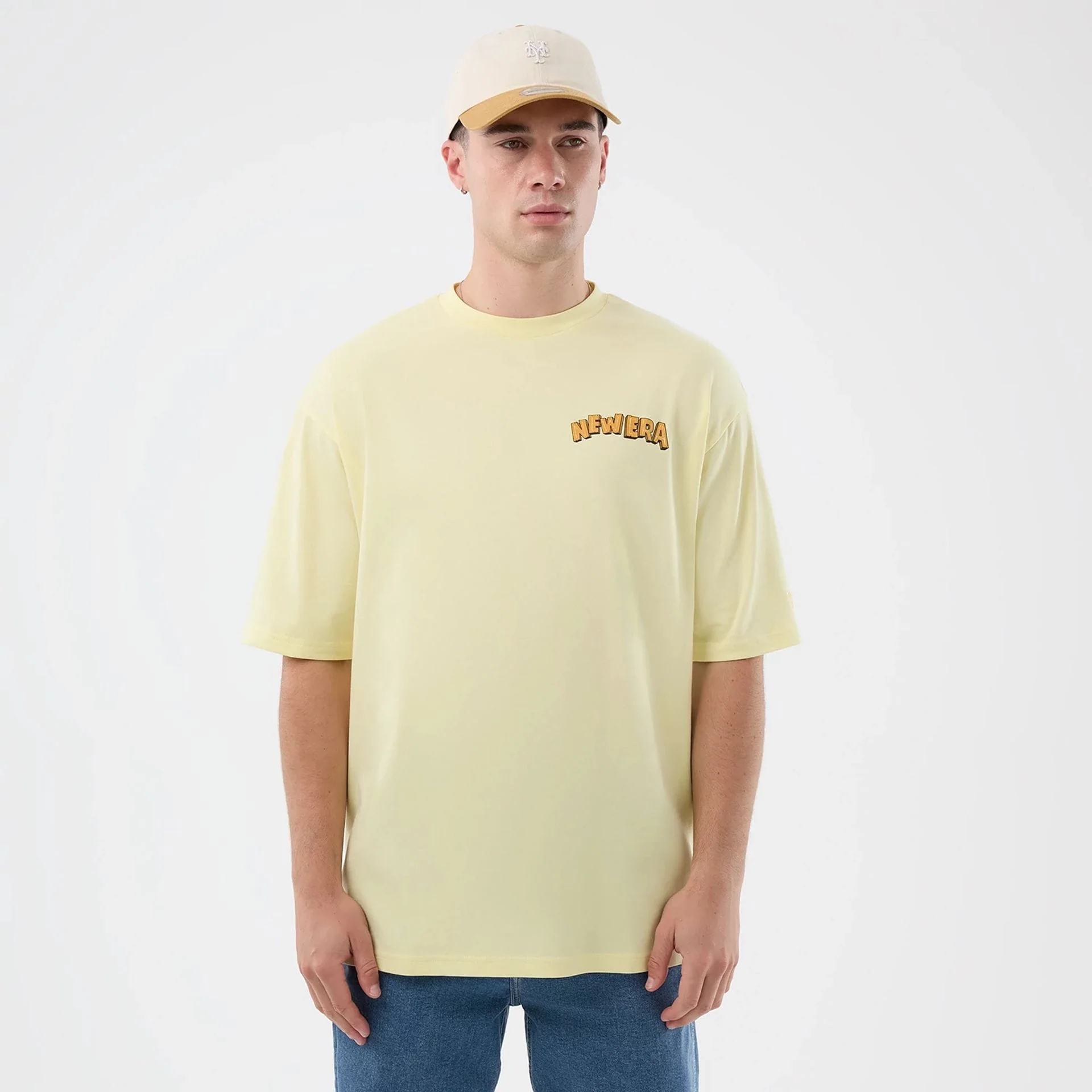 New Era Fun Beach Party Graphic Pastel Yellow Oversized T-Shirt - Image 3