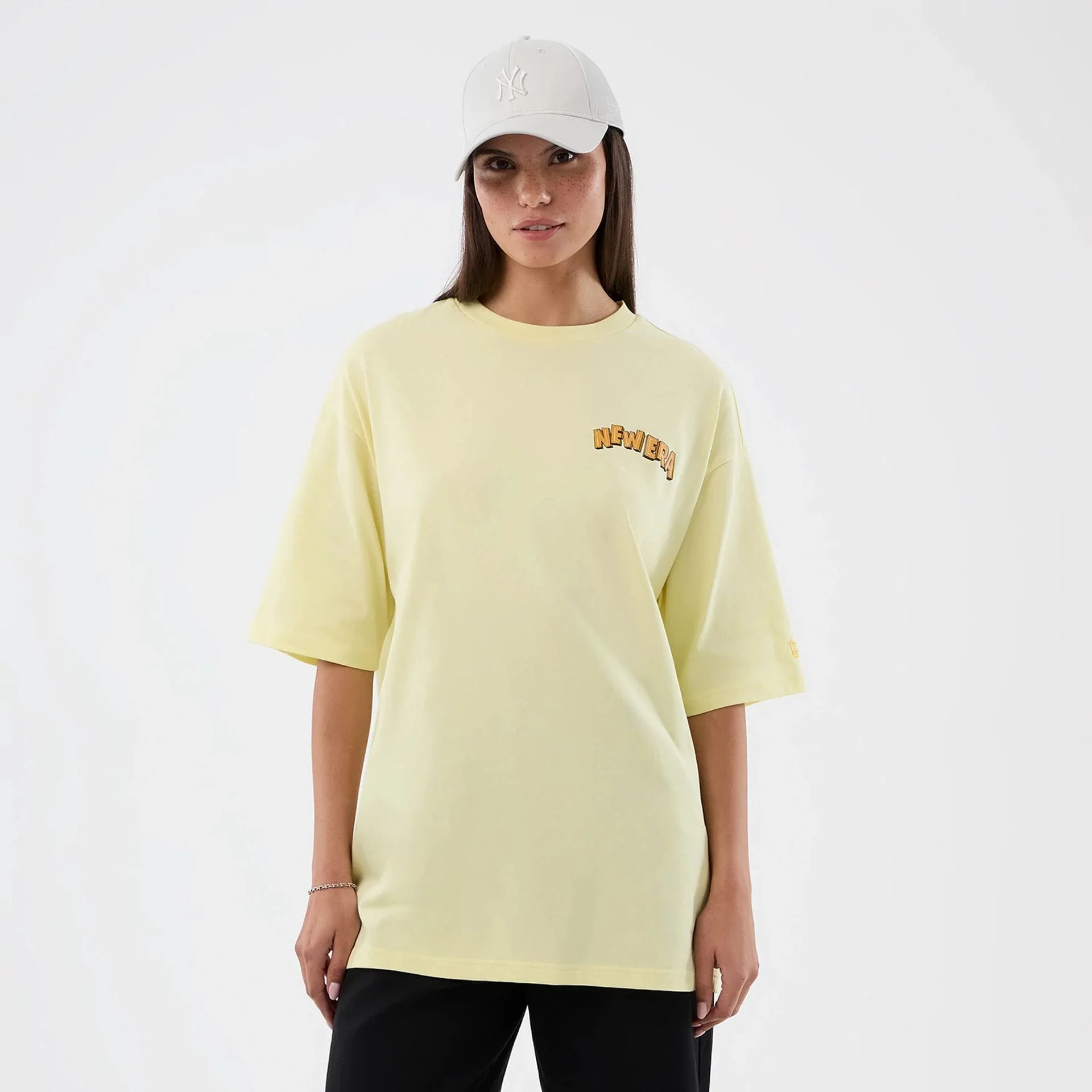 New Era Fun Beach Party Graphic Pastel Yellow Oversized T-Shirt - Image 4
