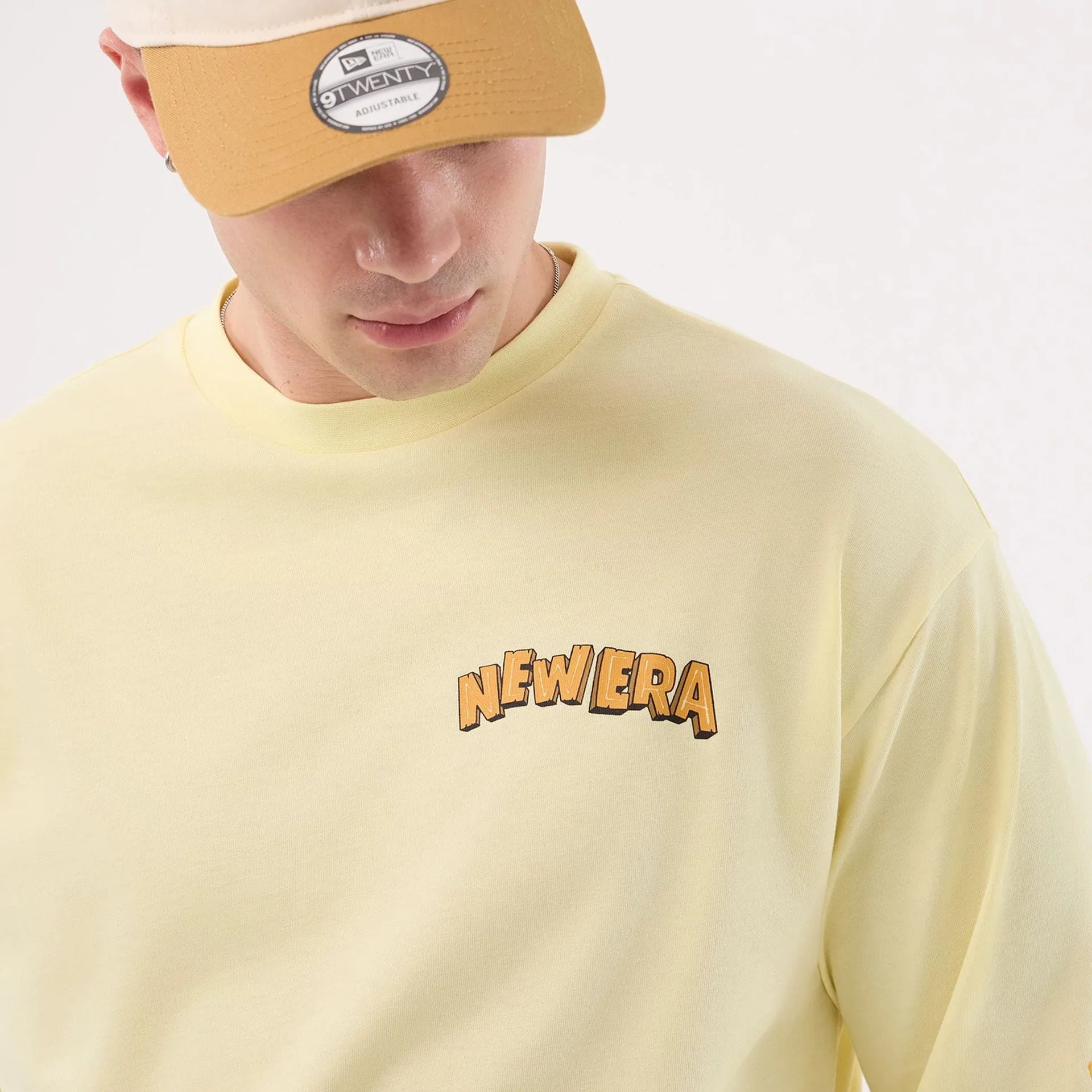 New Era Fun Beach Party Graphic Pastel Yellow Oversized T-Shirt - Image 6