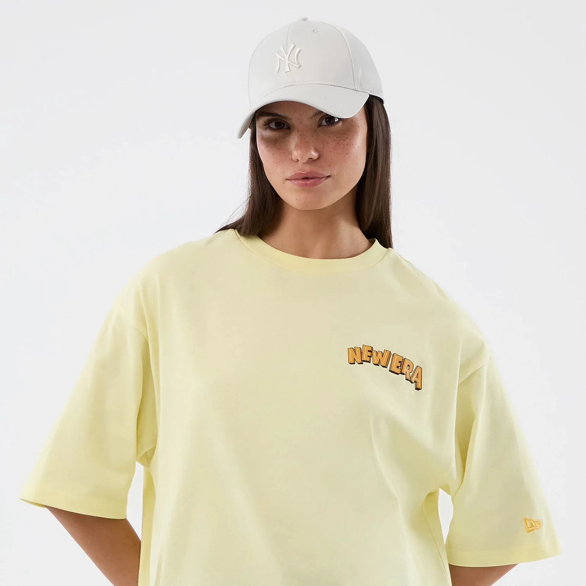 New Era Fun Beach Party Graphic Pastel Yellow Oversized T-Shirt - Image 7