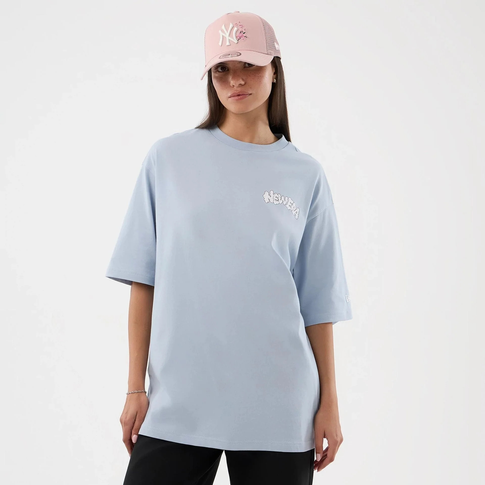 New Era Fun Block Party Graphic Pastel Blue Oversized T-Shirt - Image 4