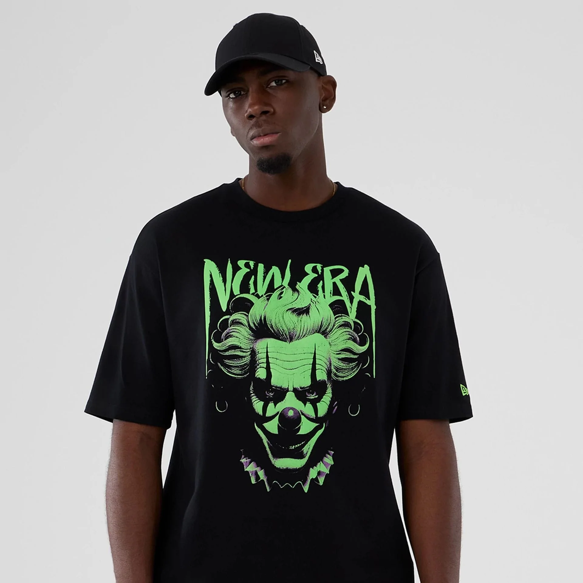 New Era Halloween Clown Graphic Black Oversized T-Shirt - Image 7