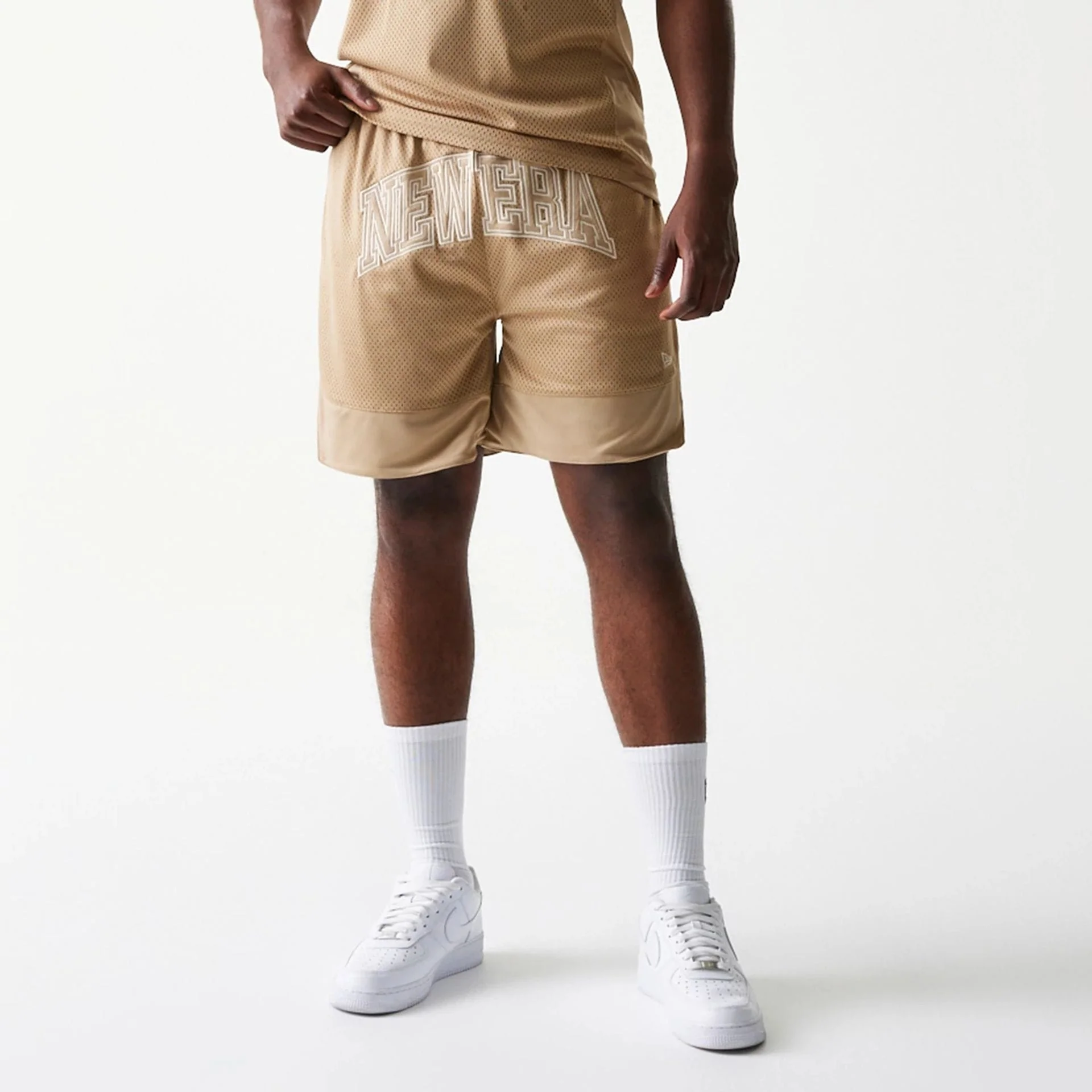 New Era Mesh Graphic Light Beige Oversized Shorts - Image 3