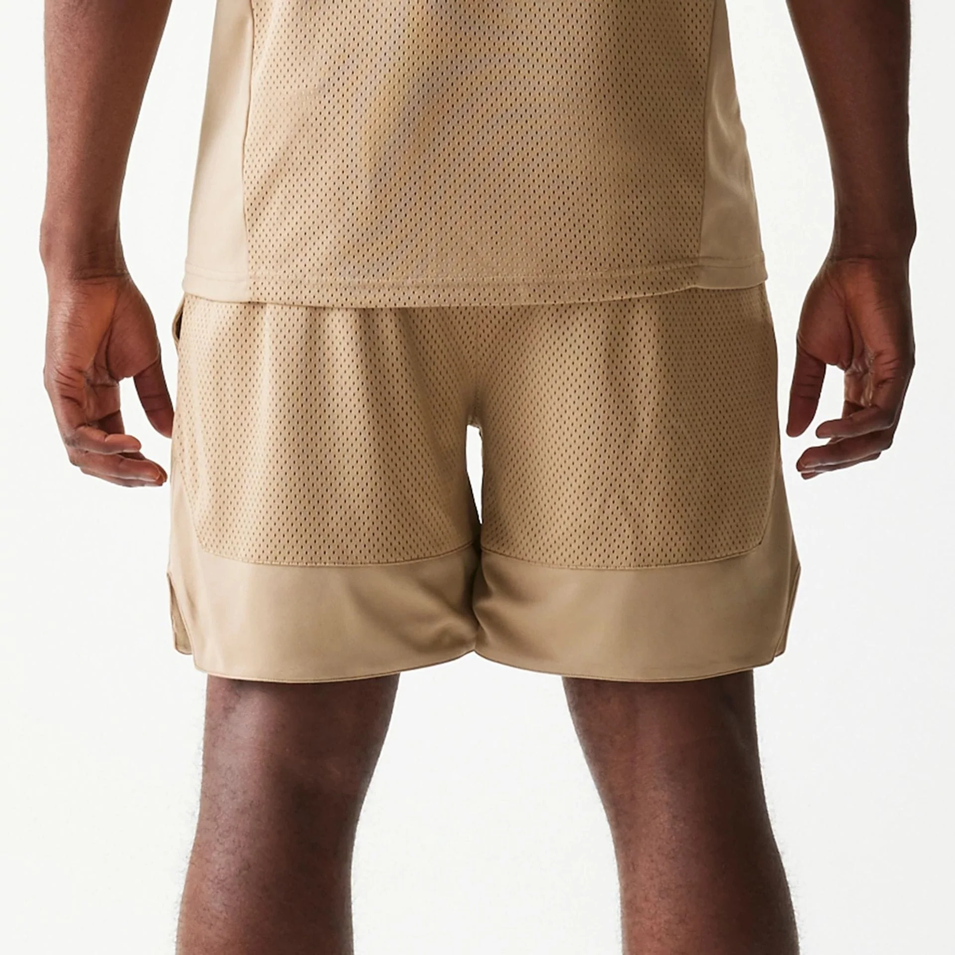 New Era Mesh Graphic Light Beige Oversized Shorts - Image 7