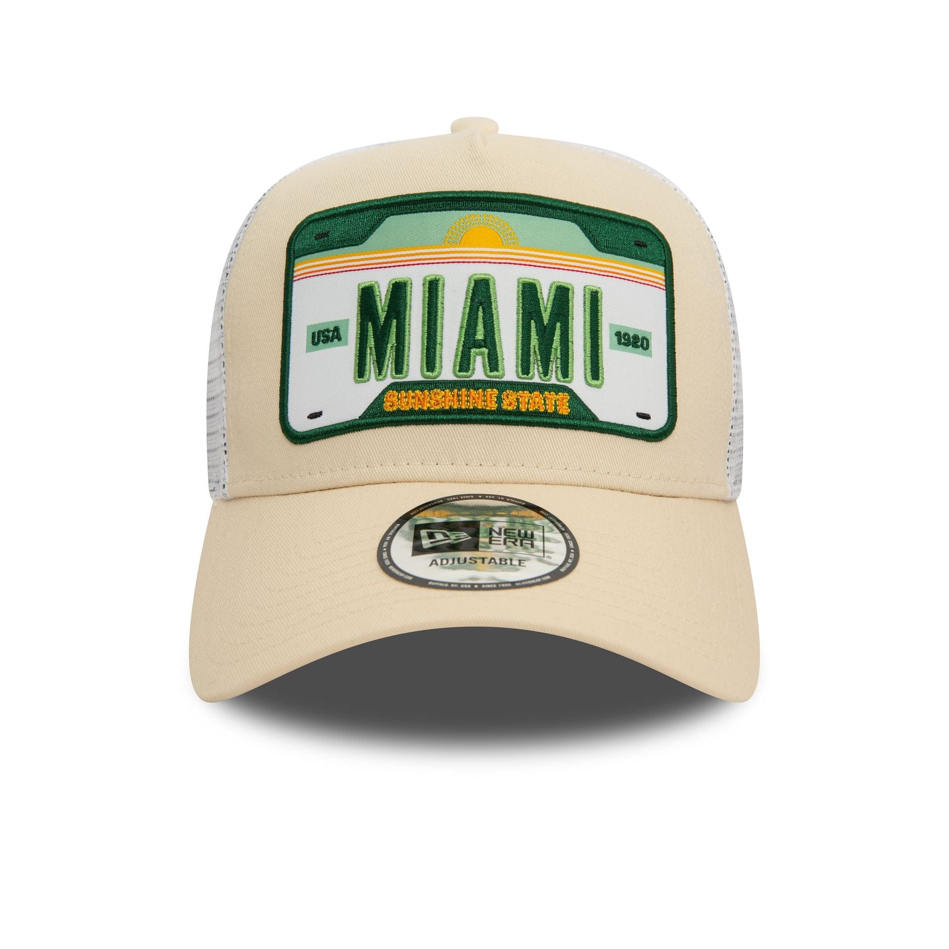 New Era Miami Patch Light Beige 9FORTY A-Frame Adjustable Trucker Cap - Image 2