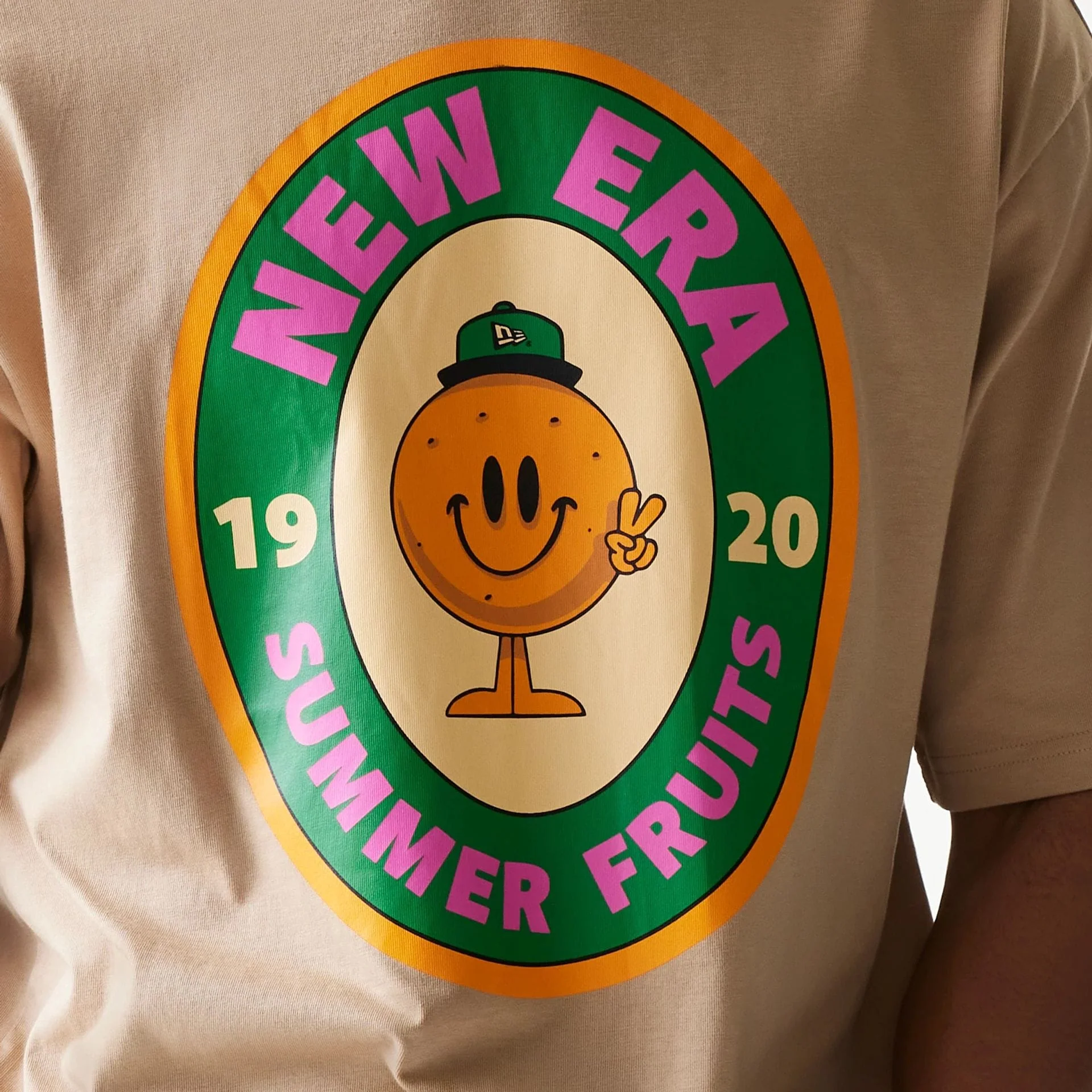 New Era Orange Fruit Graphic Light Beige Oversized T-Shirt - Image 6