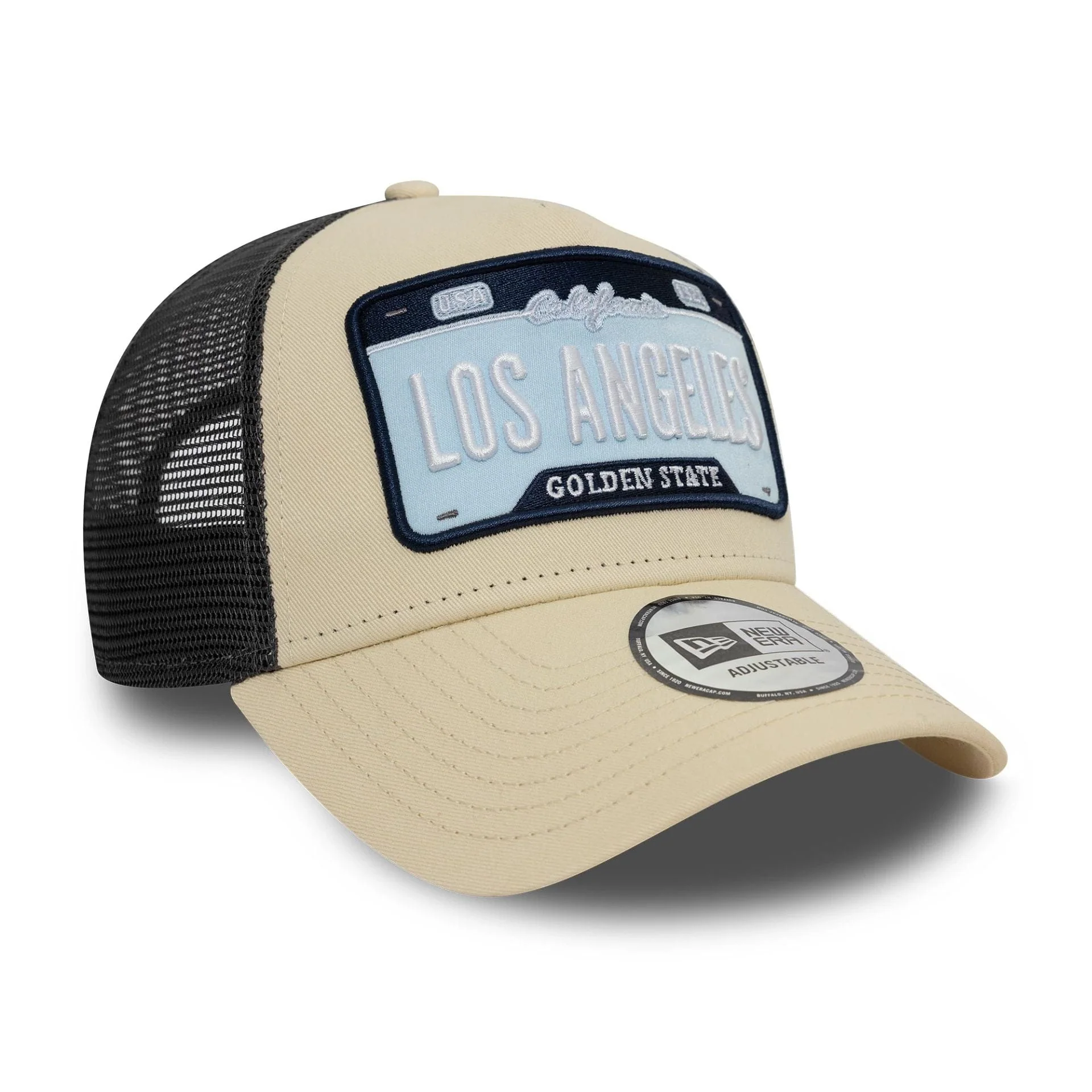 New Era Patch Beige 9FORTY A-Frame Adjustable Trucker Cap - Image 3