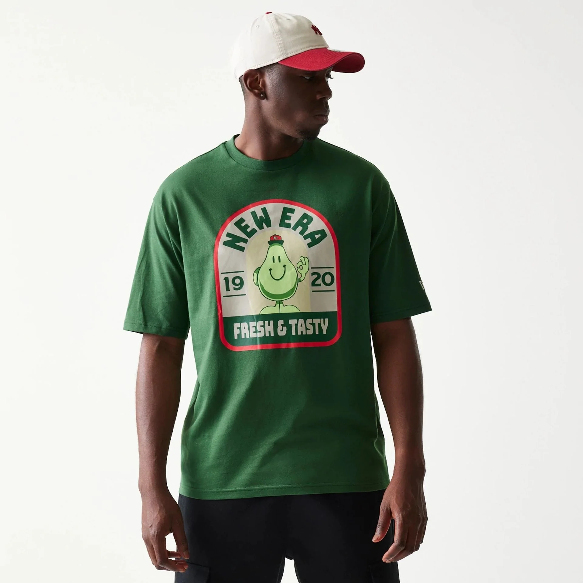 New Era Pear Fruit Graphic Dark Green Oversized T-Shirt - Image 3