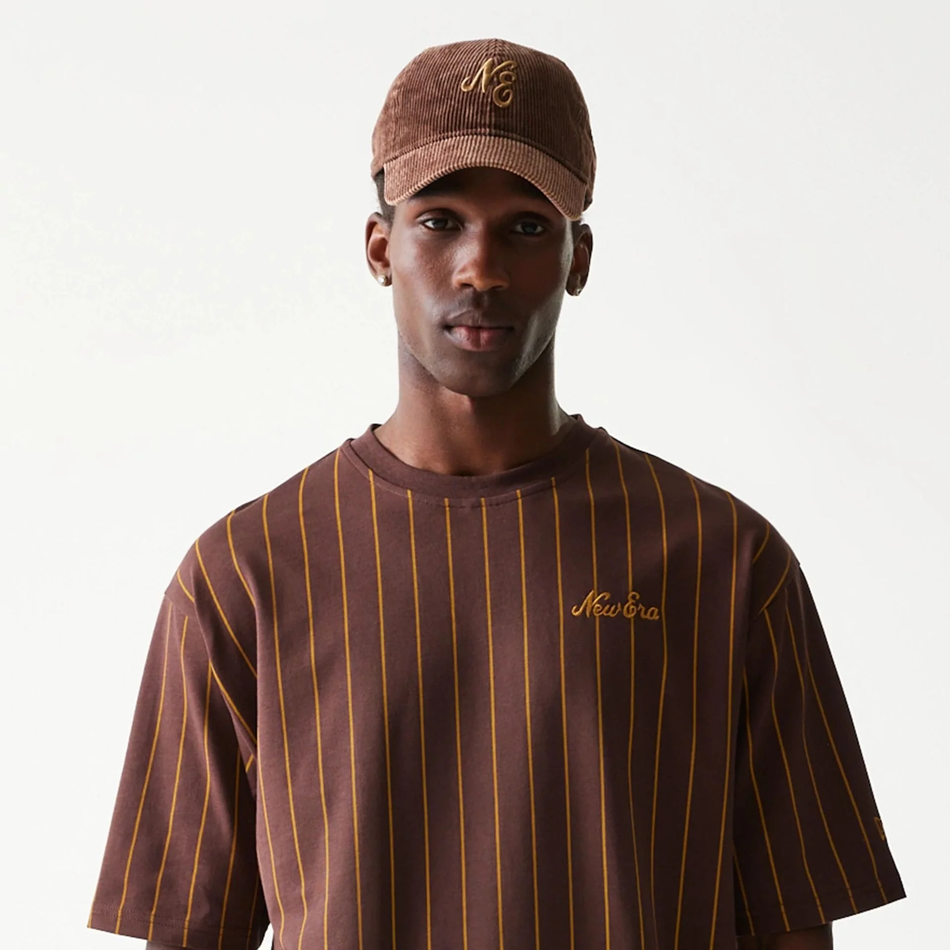 New Era Pinstripe Brown Oversized T-Shirt - Image 6