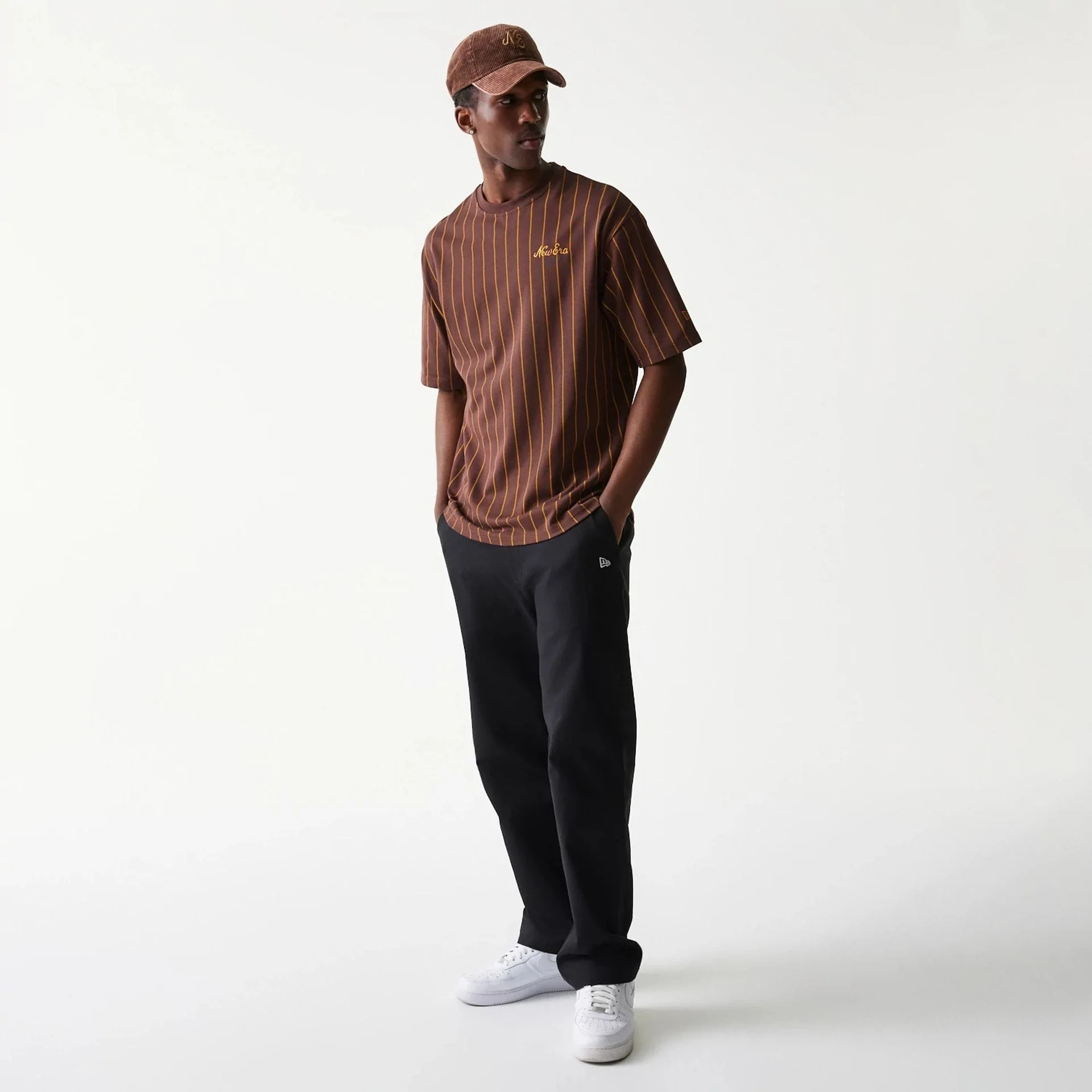 New Era Pinstripe Brown Oversized T-Shirt - Image 8