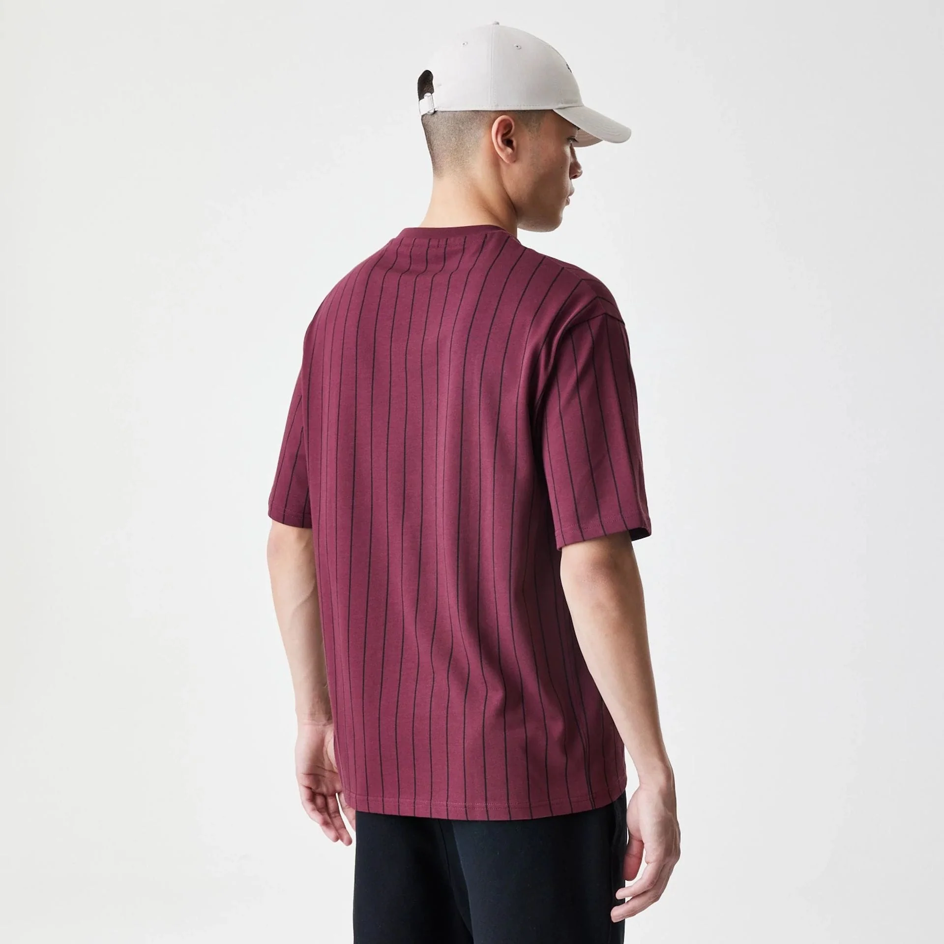 New Era Pinstripe Dark Red Oversized T-Shirt - Image 2