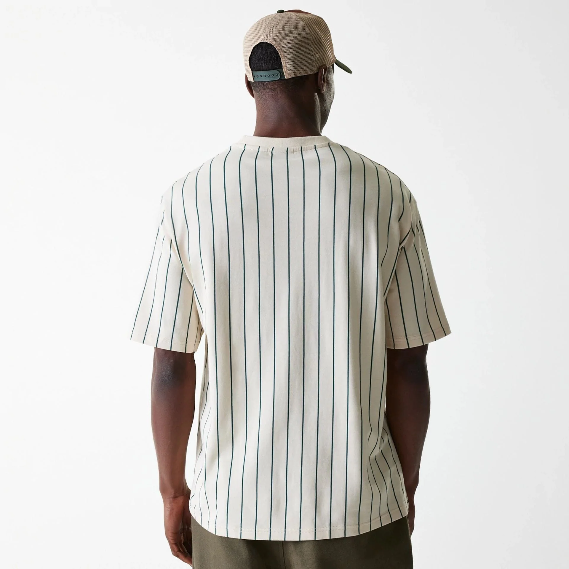 New Era Pinstripe Light Beige Oversized T-Shirt - Image 2