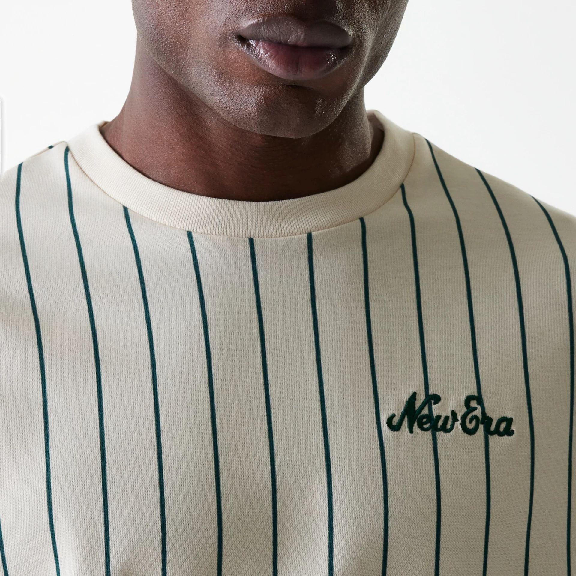 New Era Pinstripe Light Beige Oversized T-Shirt - Image 4