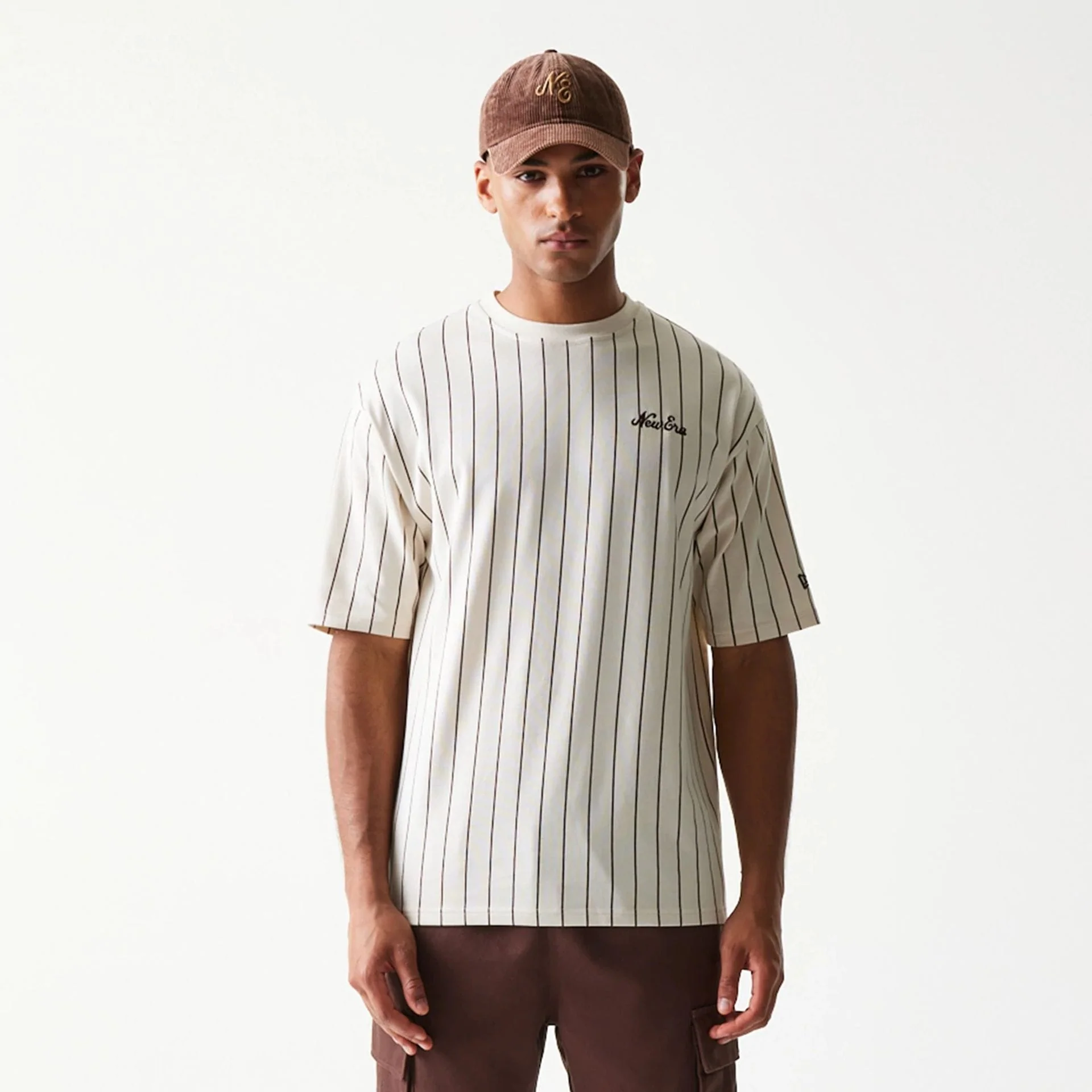 New Era Pinstripe Light Beige Oversized T-Shirt - Image 3