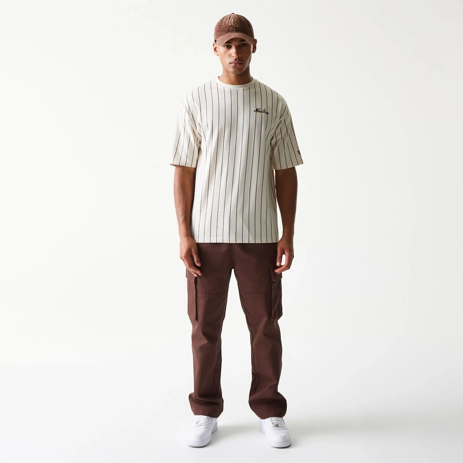 New Era Pinstripe Light Beige Oversized T-Shirt - Image 7