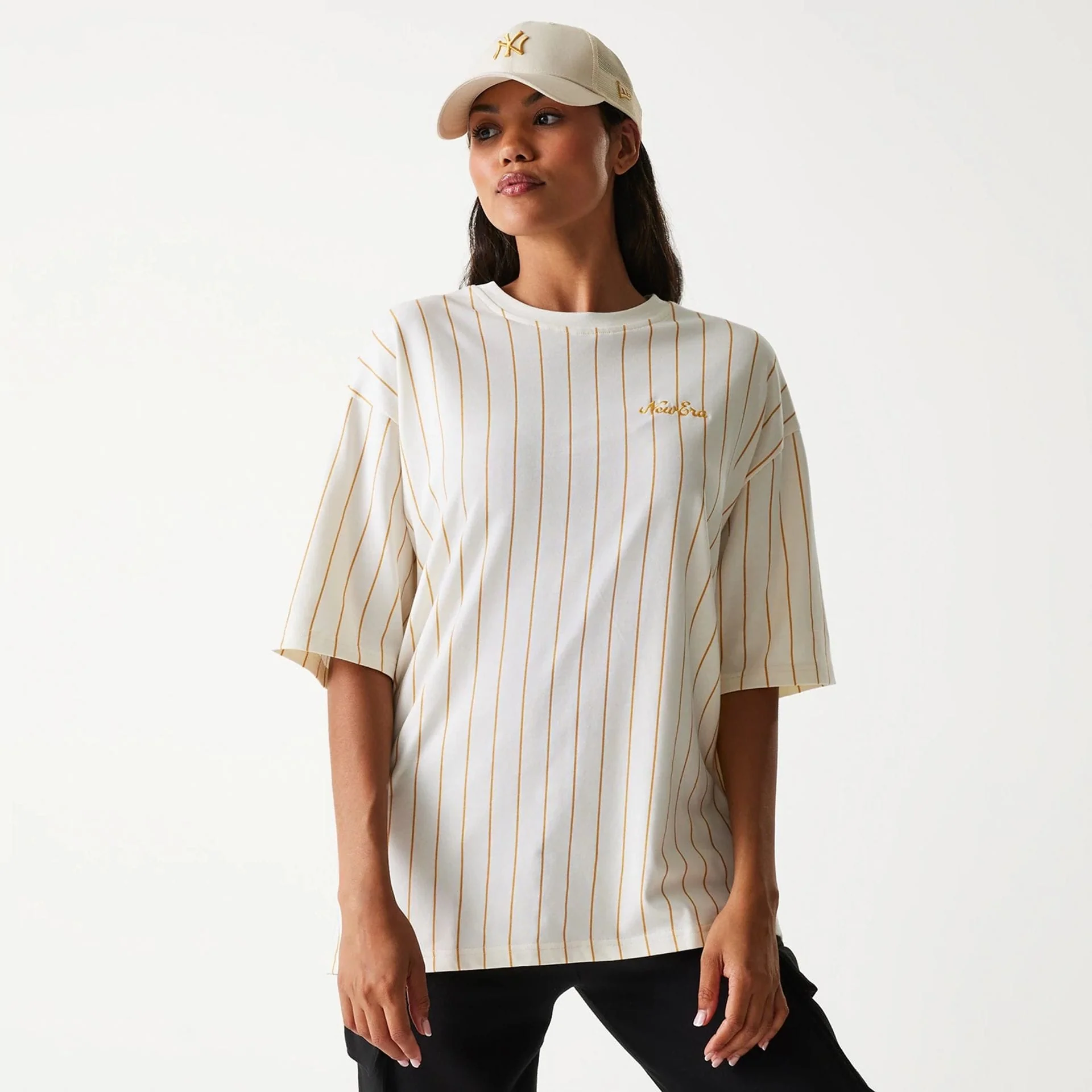 New Era Pinstripe Open White Oversized T-Shirt - Image 4