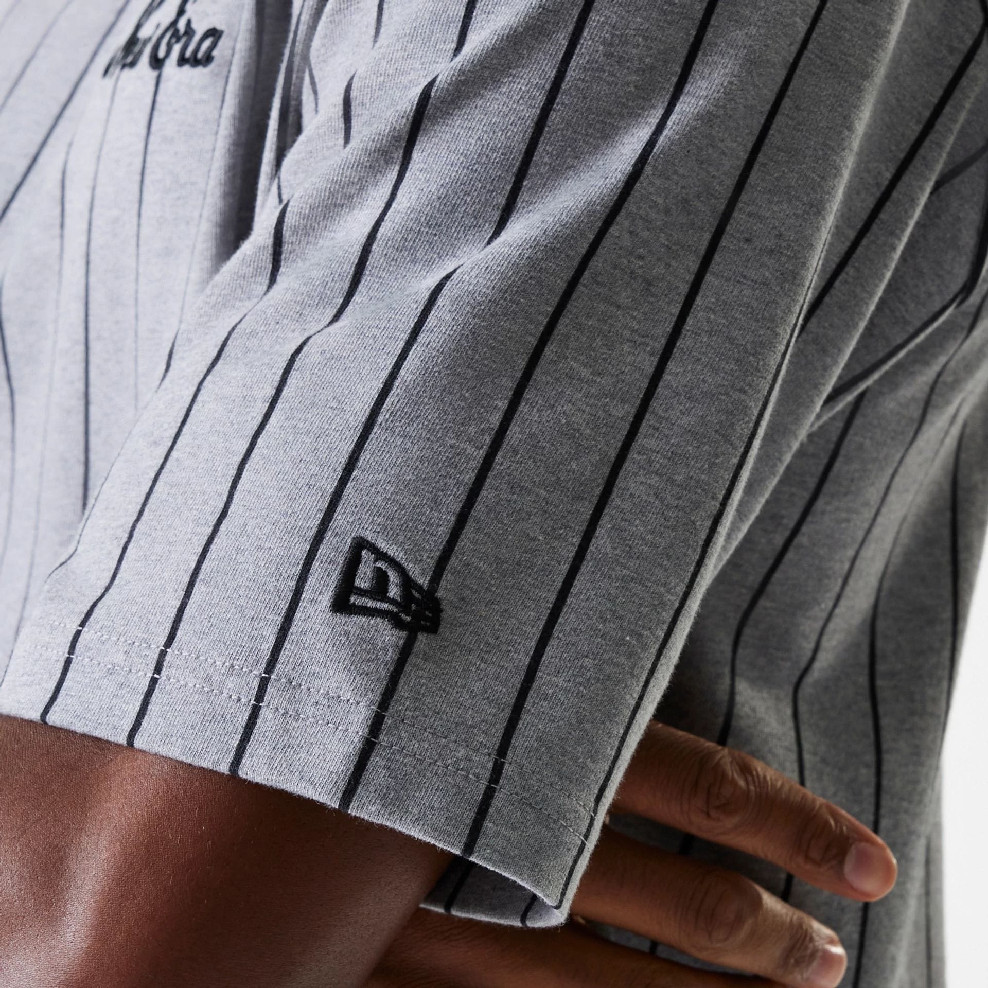New Era Pinstripe Pastel Grey Oversized T-Shirt - Image 7
