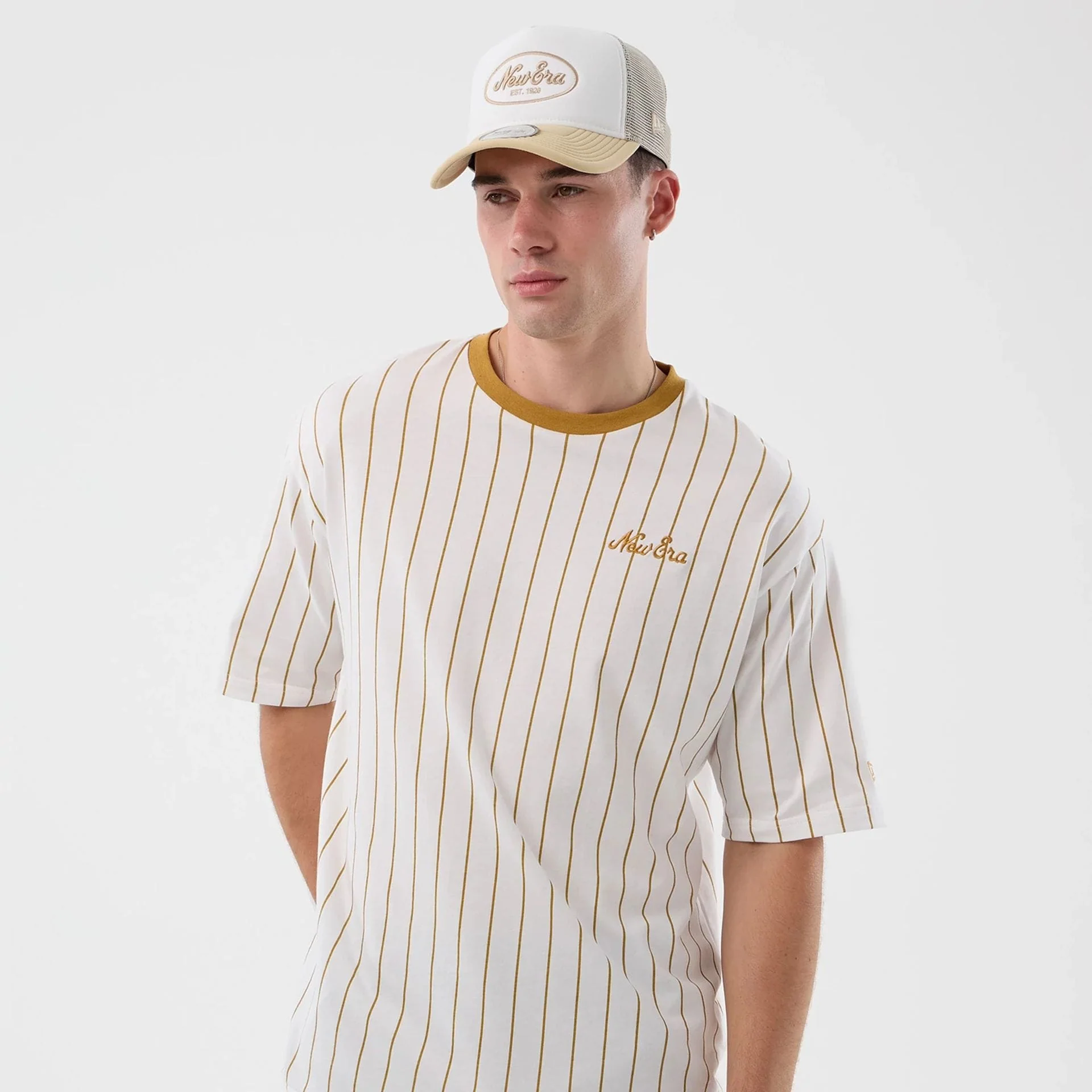 New Era Pinstripe White Oversized T-Shirt - Image 3