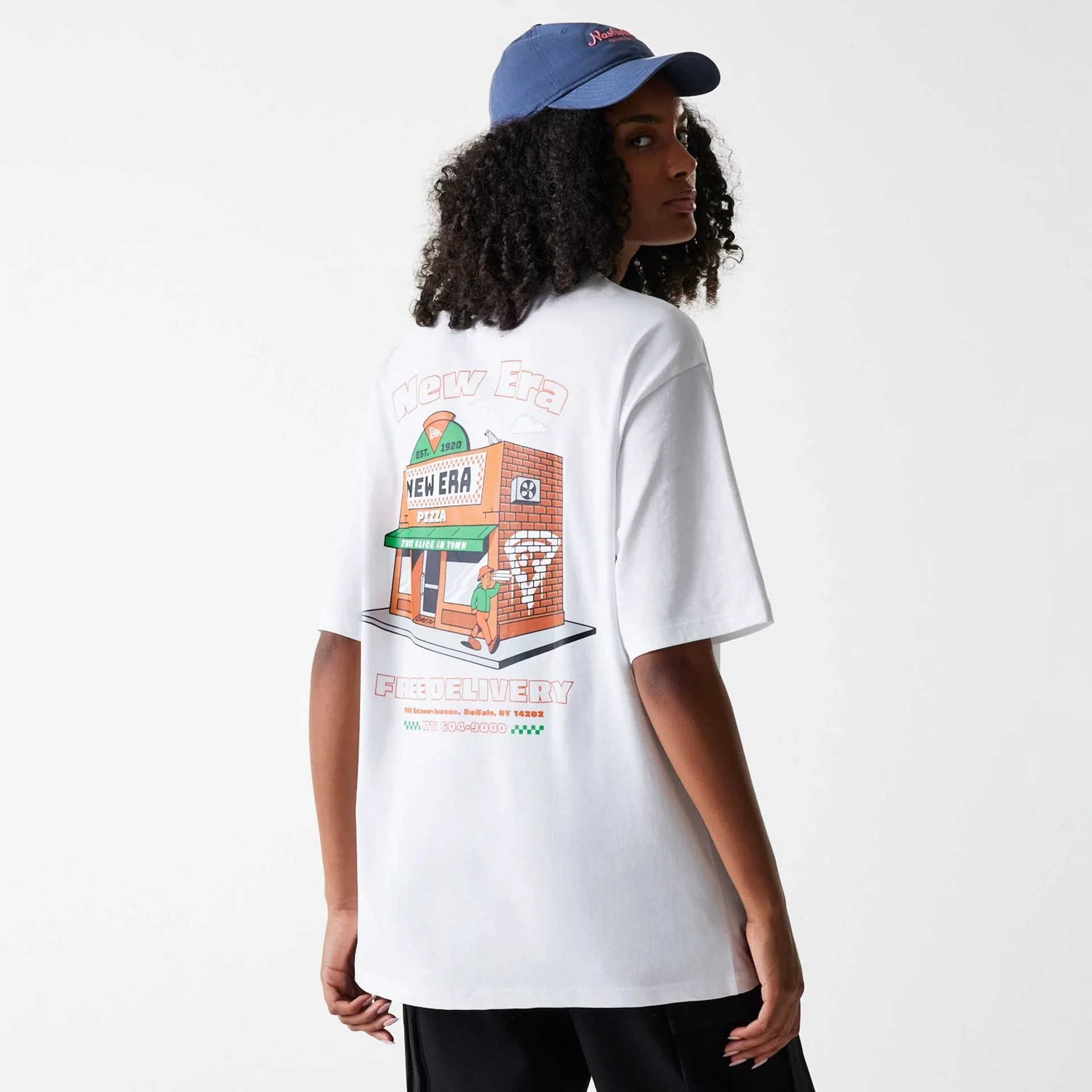 New Era Pizza Club Graphic White Oversized T-Shirt - Image 4