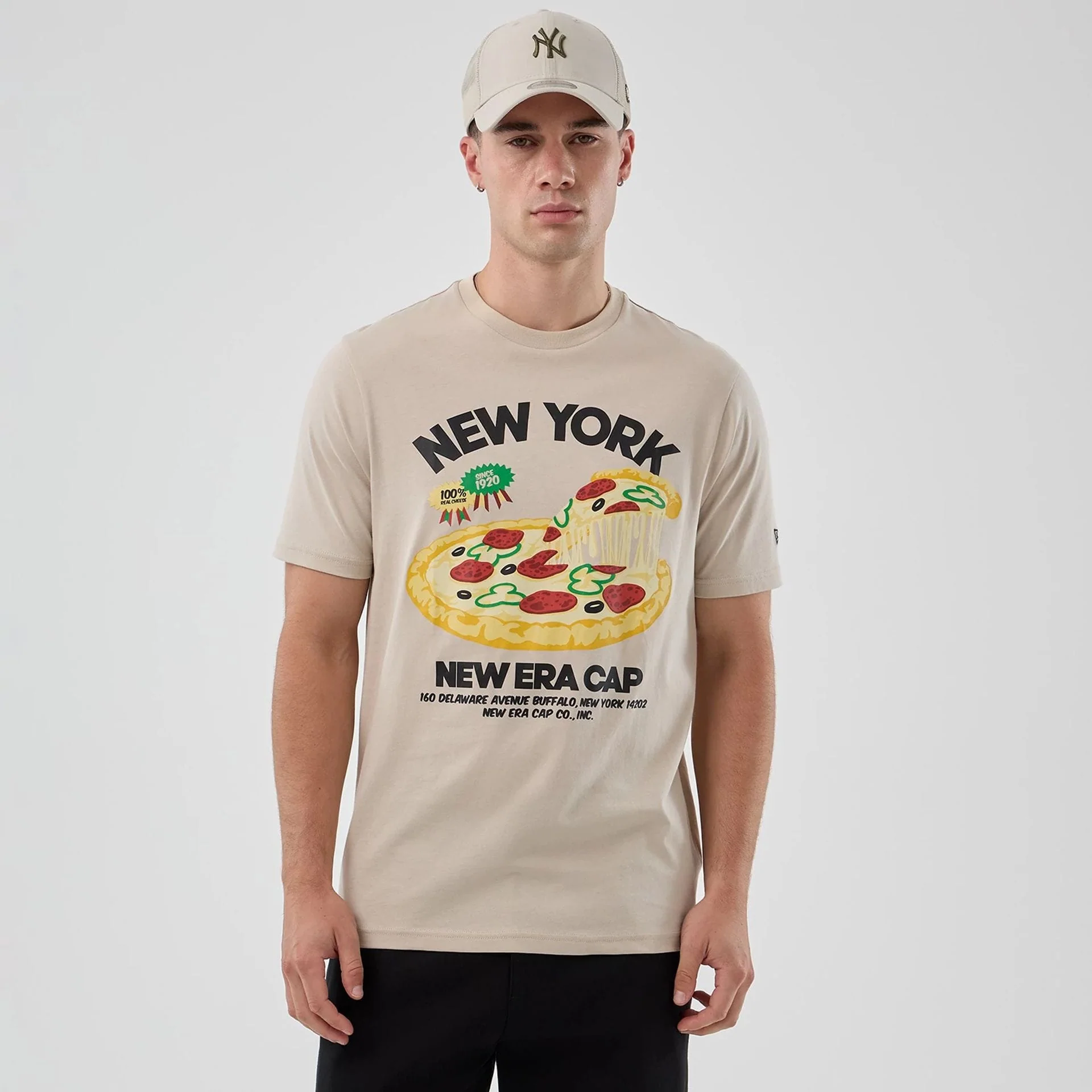 New Era Pizza Graphic Light Beige T-Shirt - Image 3