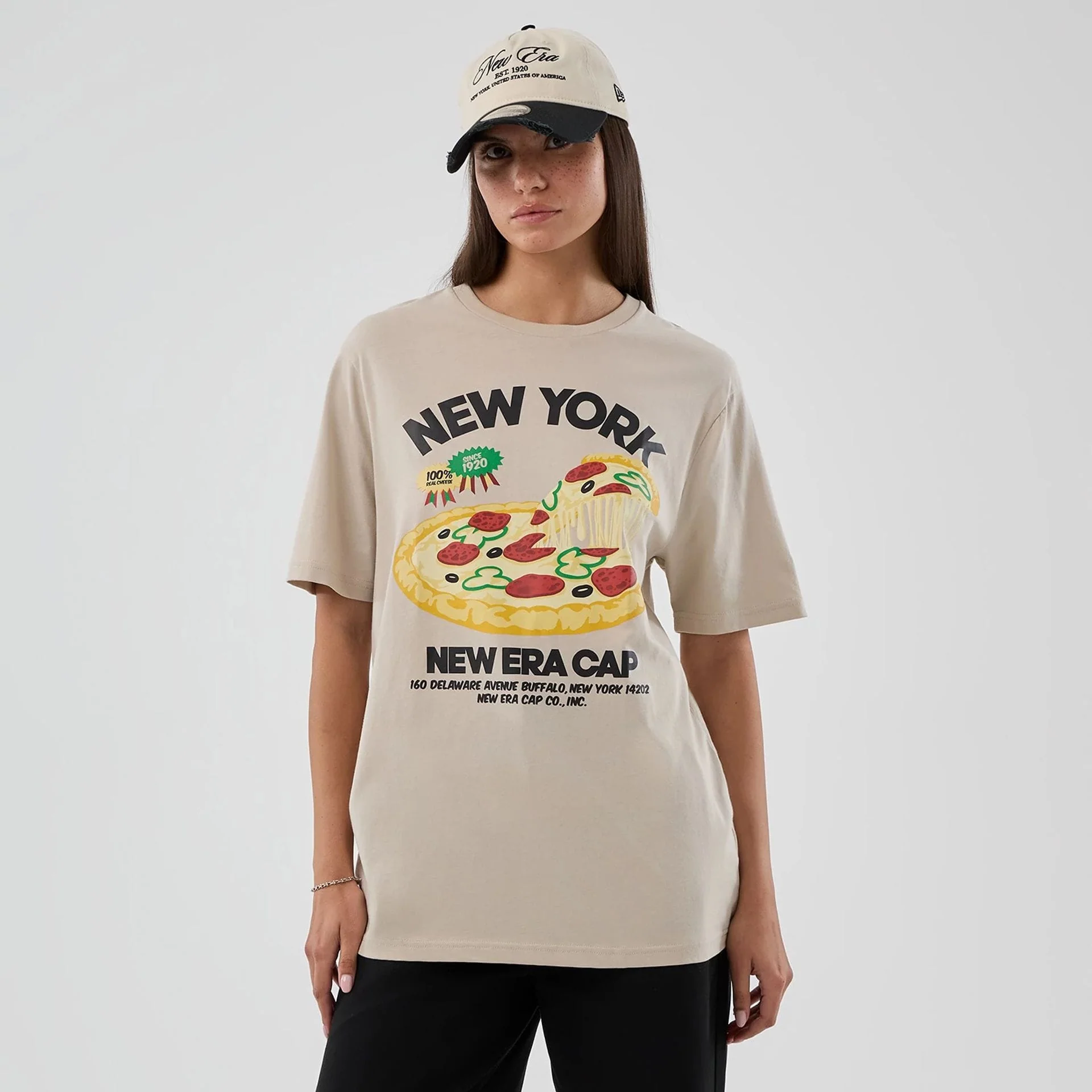 New Era Pizza Graphic Light Beige T-Shirt - Image 4