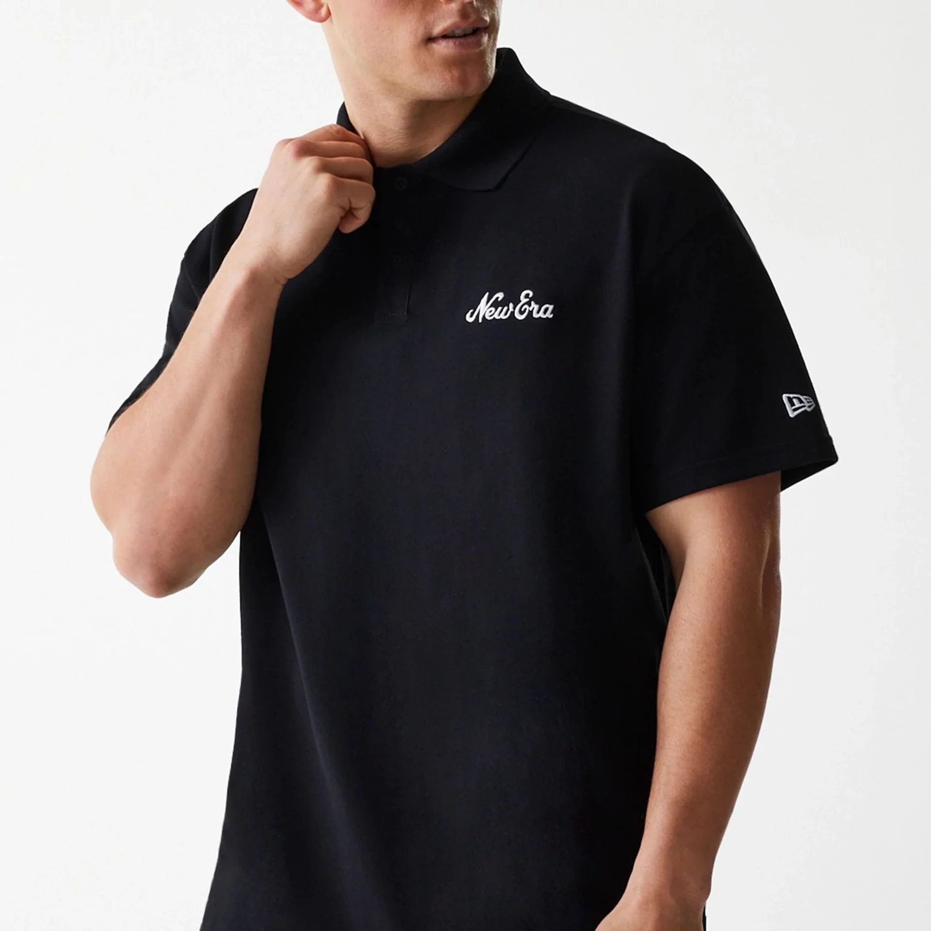 New Era Script Black Polo T-Shirt - Image 3