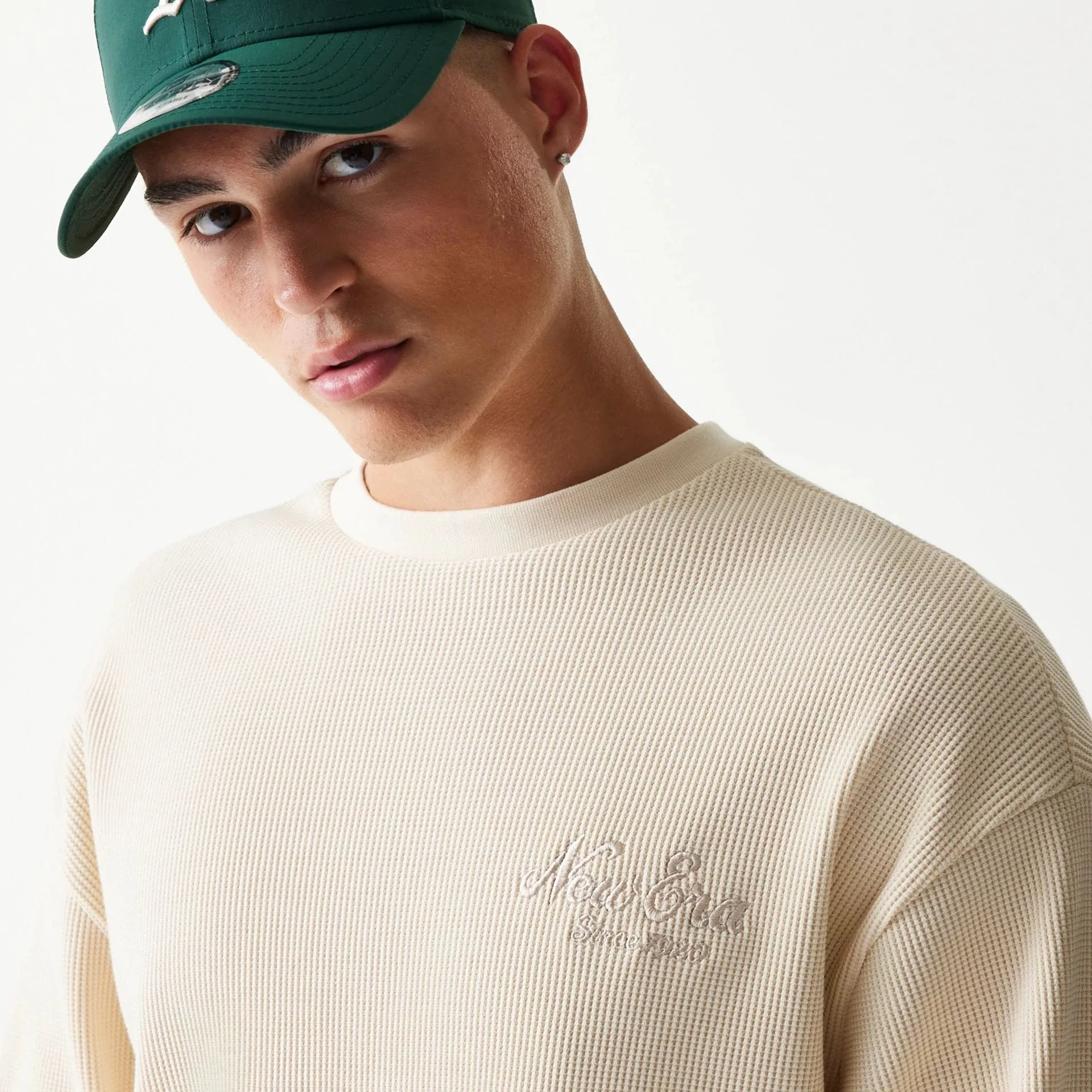 New Era Script Waffle Light Beige Crew Neck Sweater - Image 5