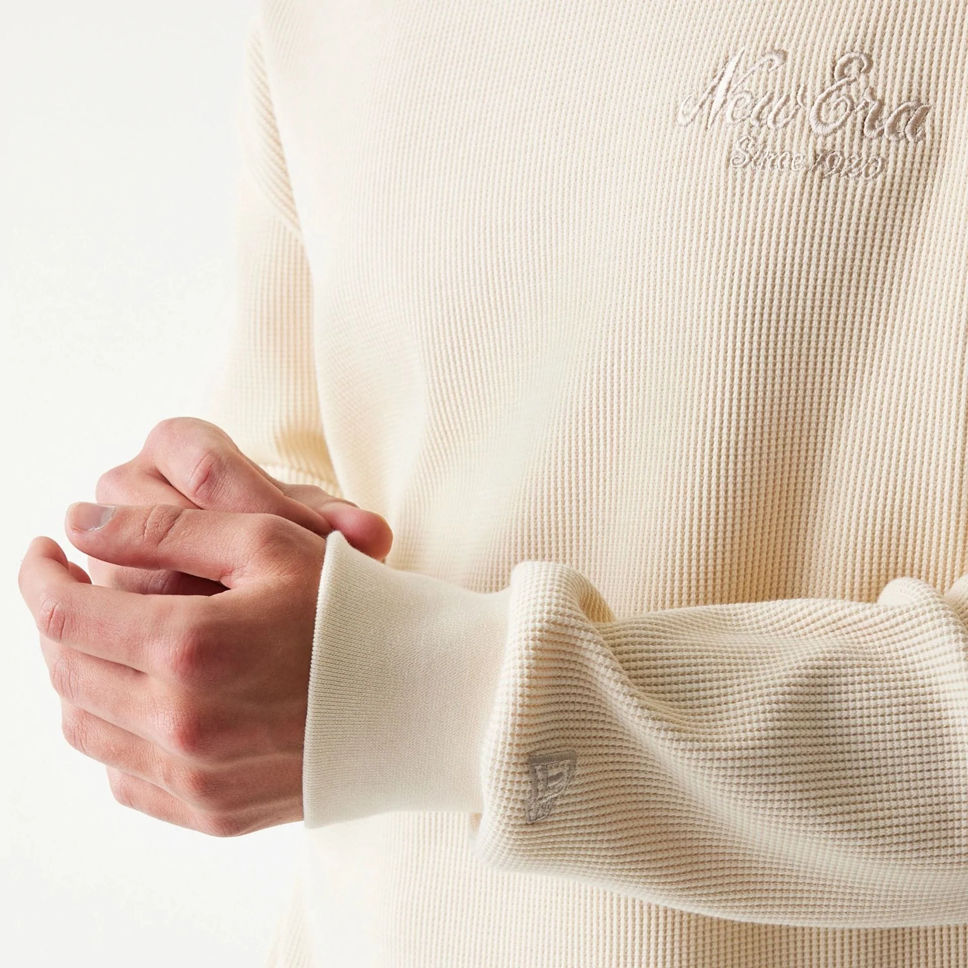 New Era Script Waffle Light Beige Crew Neck Sweater - Image 6