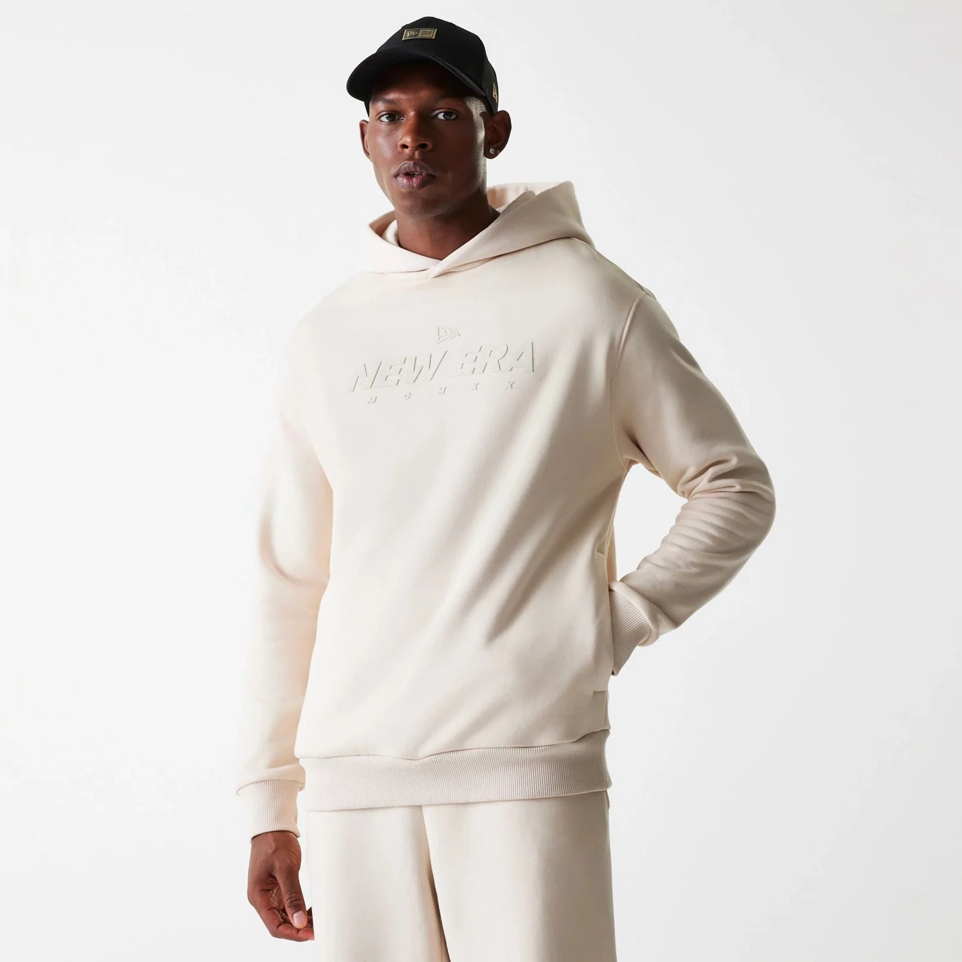 New Era Tech Light Beige Oversized Pullover Hoodie - Image 3