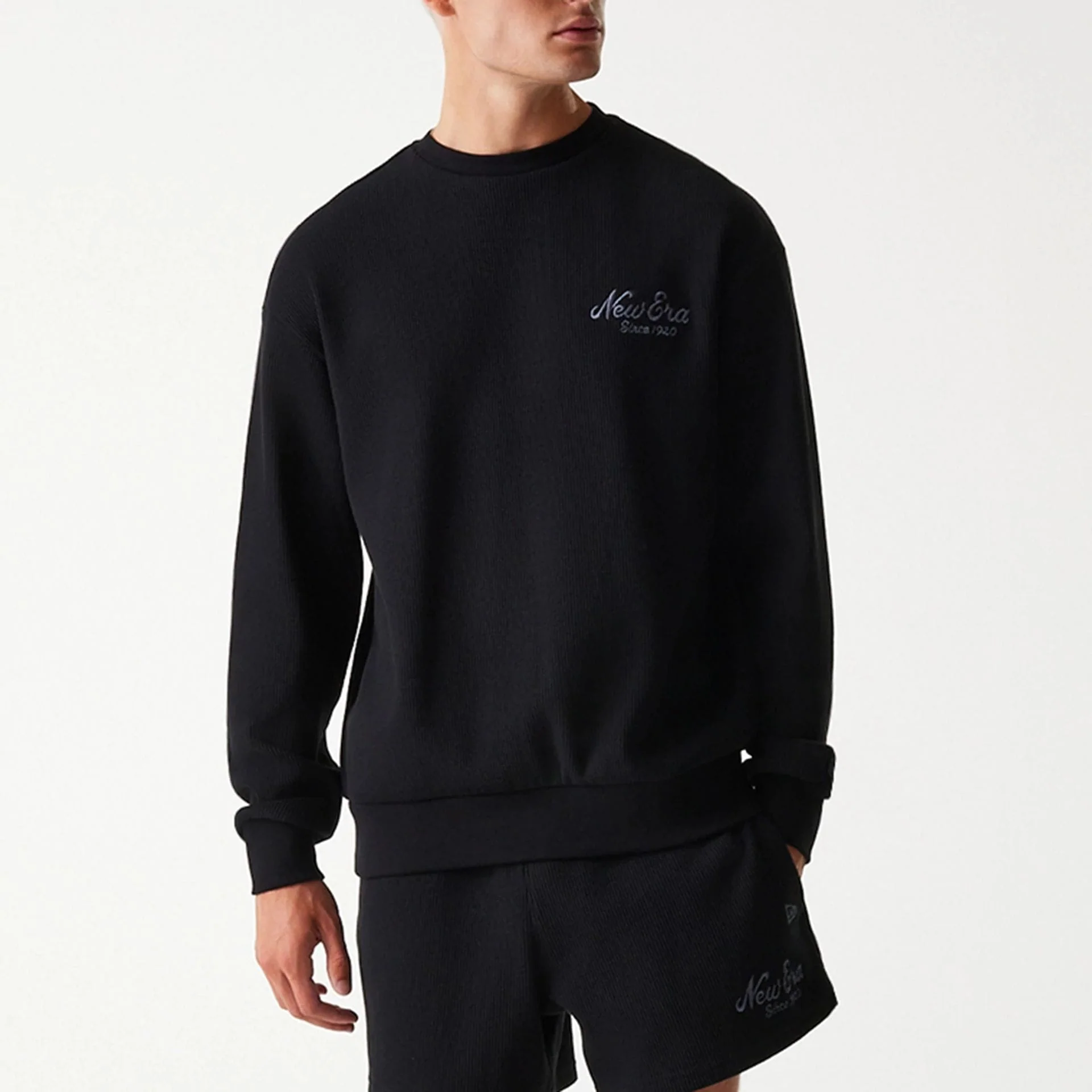 New Era Waffle Black Oversized Crew Neck Sweater - Image 3