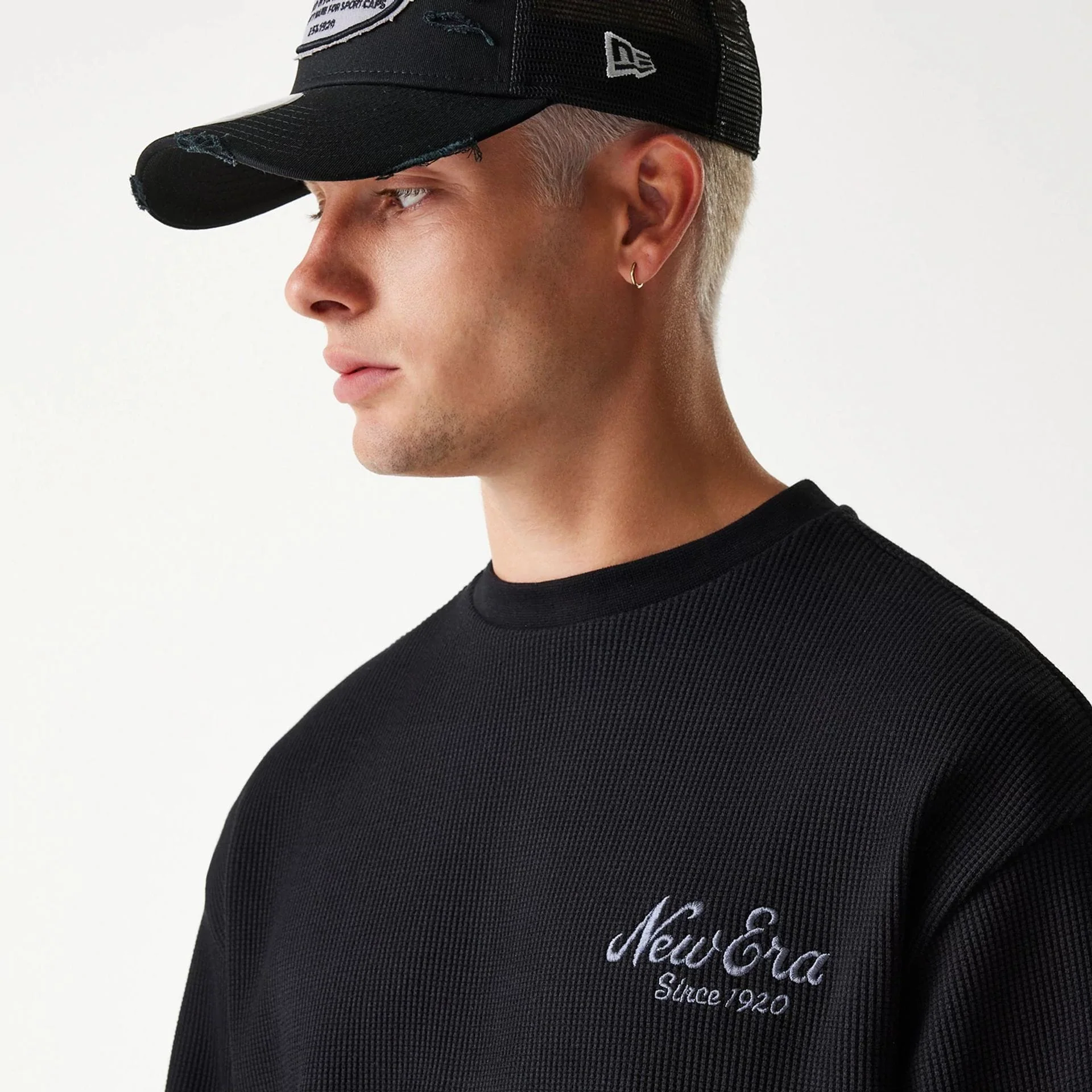 New Era Waffle Black Oversized Crew Neck Sweater - Image 4
