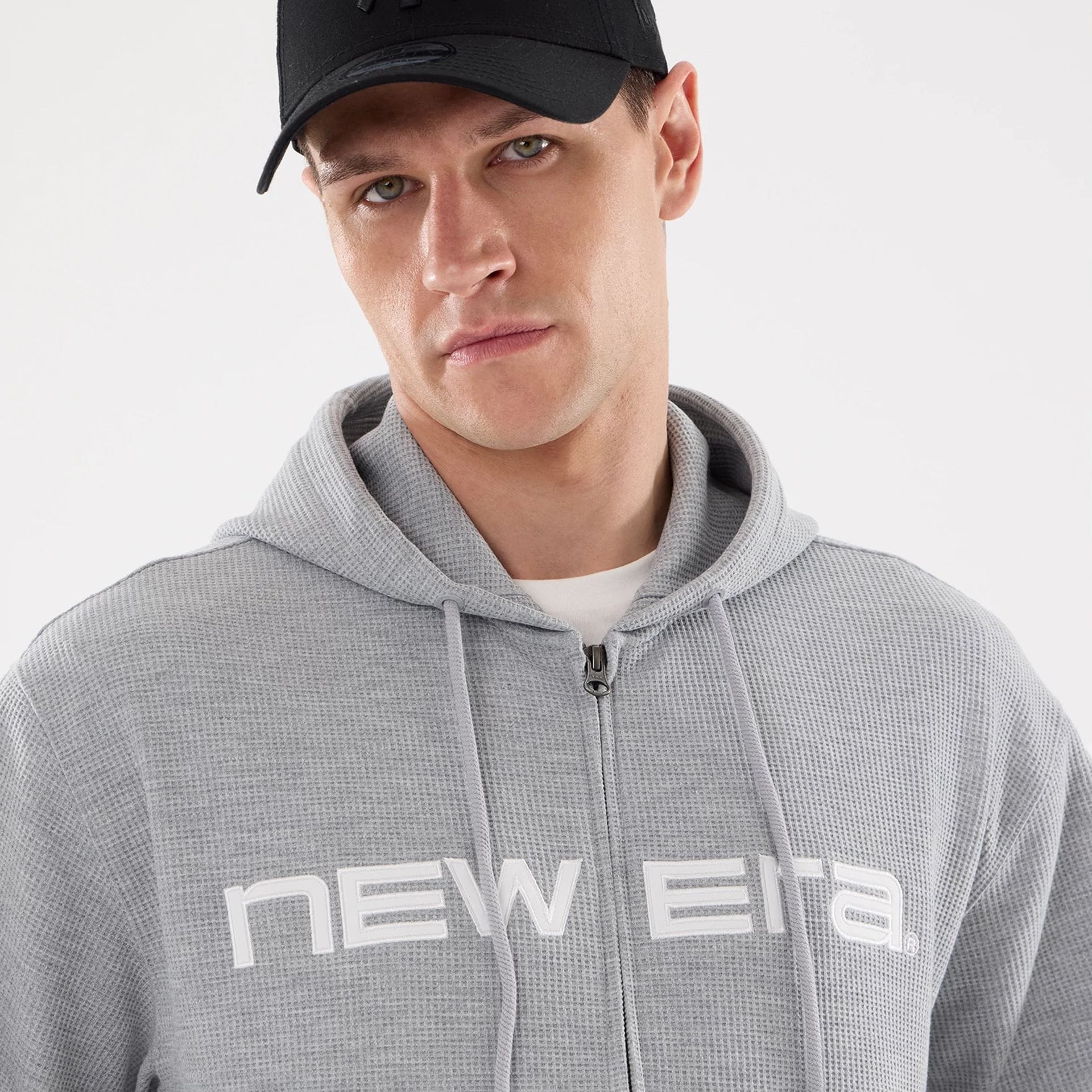 New Era Waffle Grey Full Zip Hoodie - Image 4
