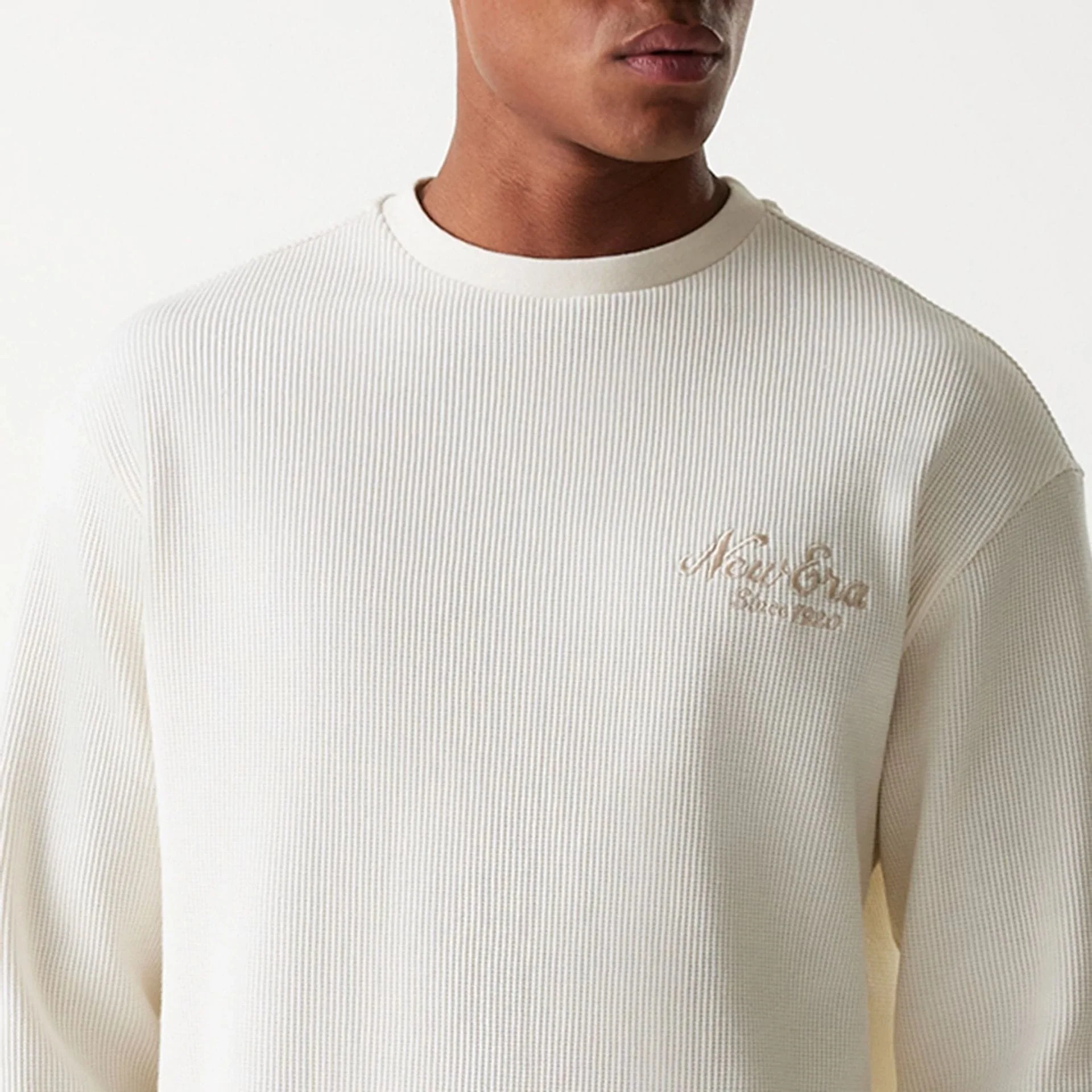 New Era Waffle Open White Oversized Crew Neck Sweater - Image 3