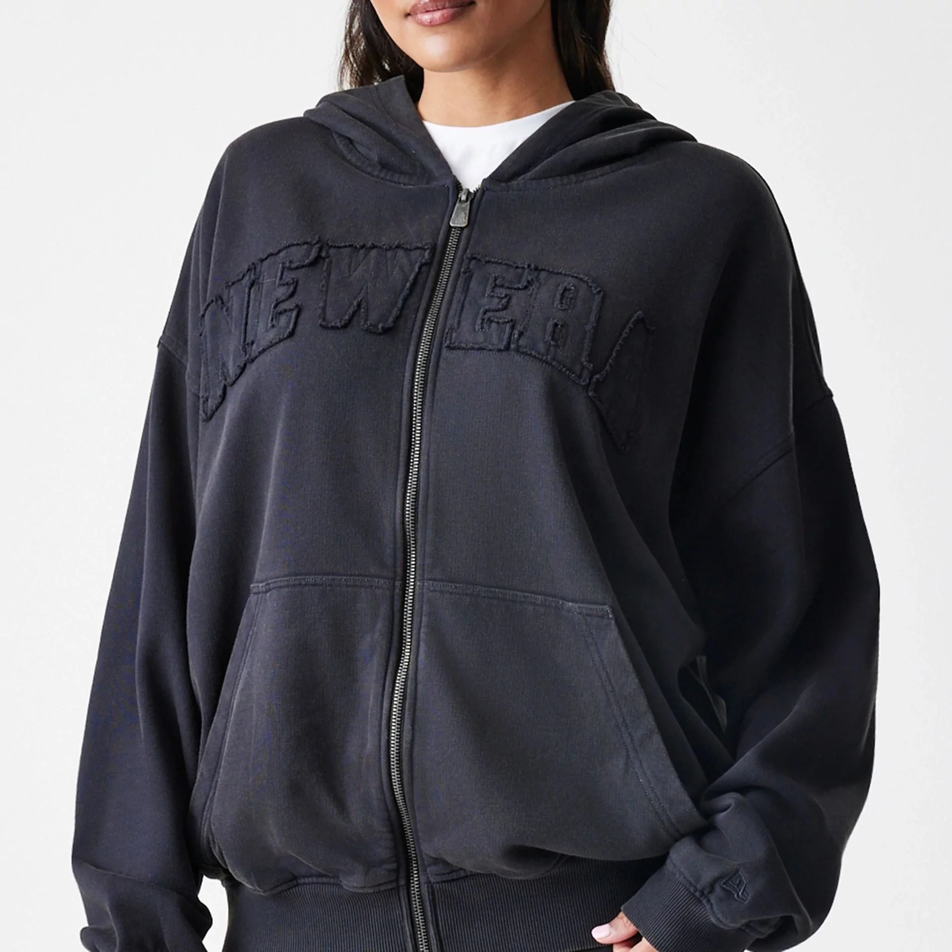 New Era Washed Black Oversized Full Zip Hoodie - Image 6