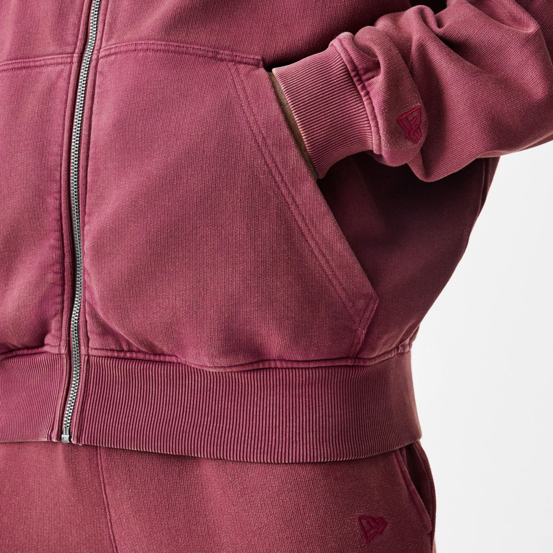 New Era Washed Dark Red Oversized Full Zip Hoodie - Image 7