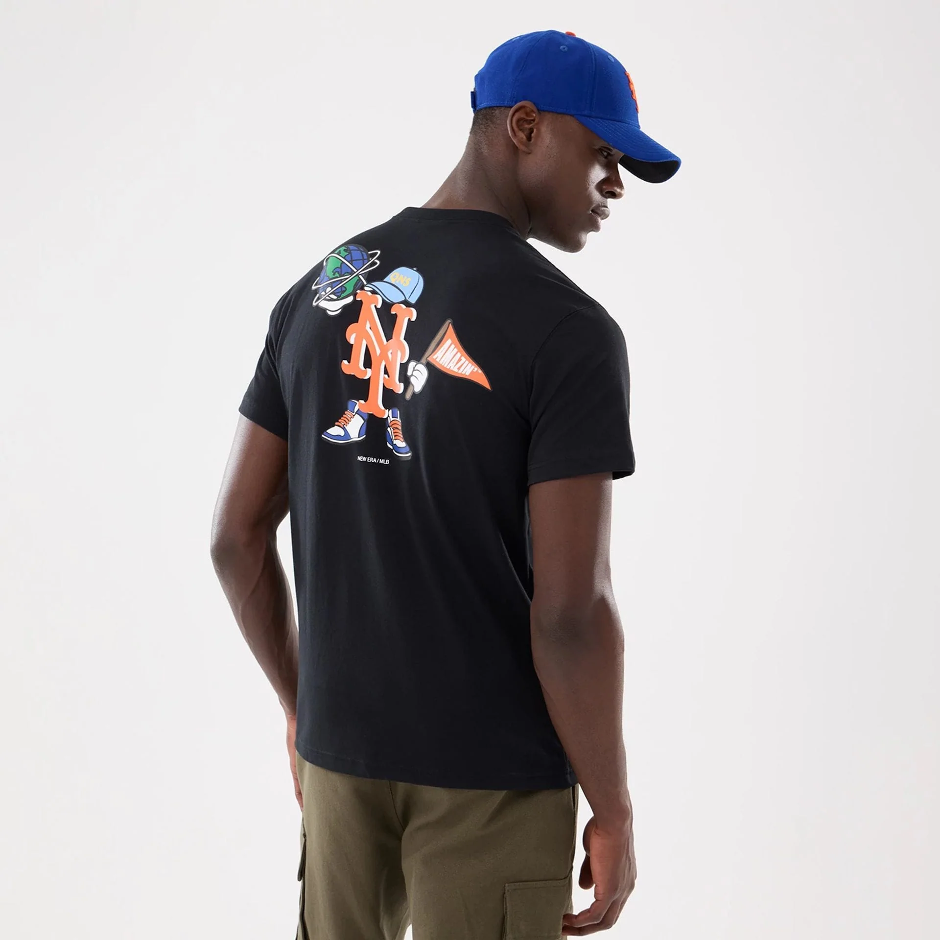New York Mets MLB Cartoon Black T-Shirt - Image 2